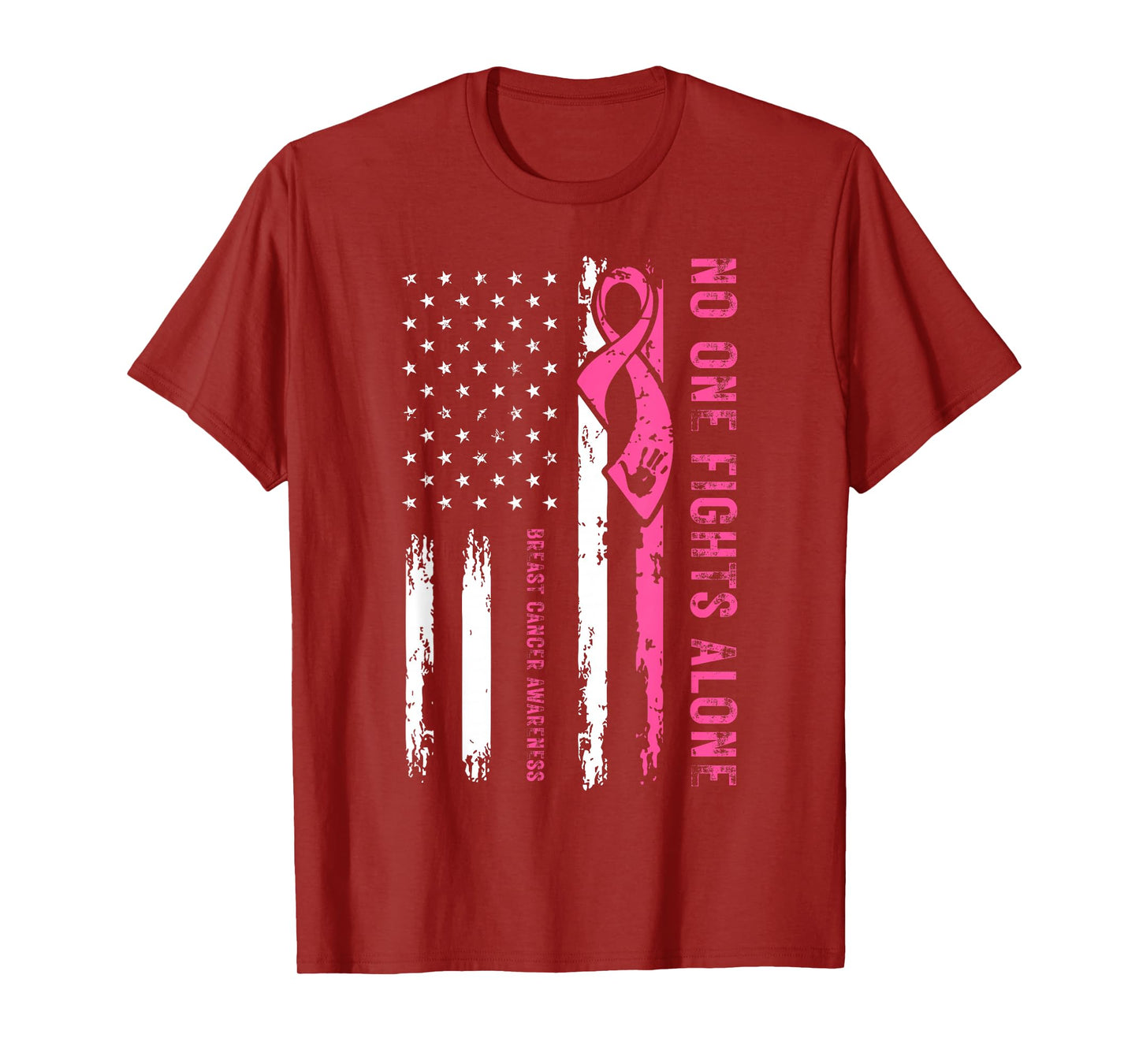 No One Fight Breast Cancer Alone Pink Ribbon American Flag T-Shirt
