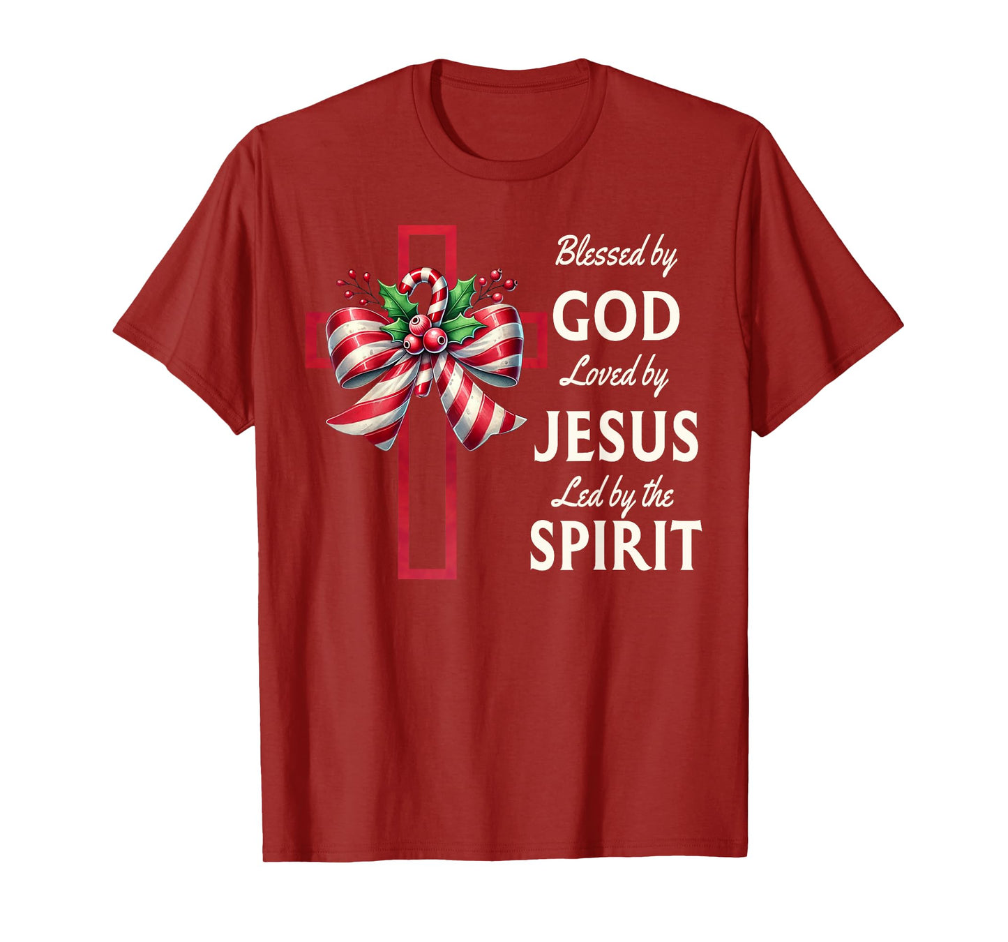 Blessed By God Loved By Jesus Beautiful Candy Cane Cross T-Shirt
