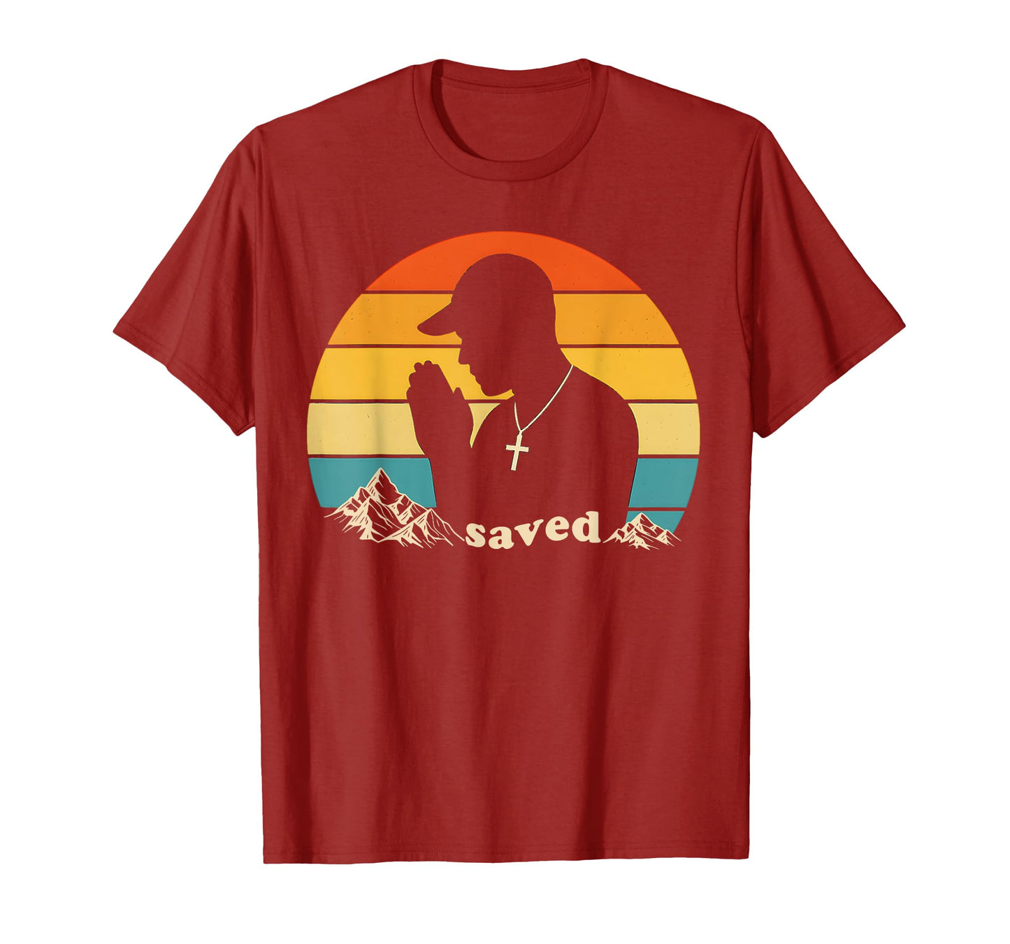 Saved Christian Baptism Party Mens Retro Church Prayer Hands T-Shirt