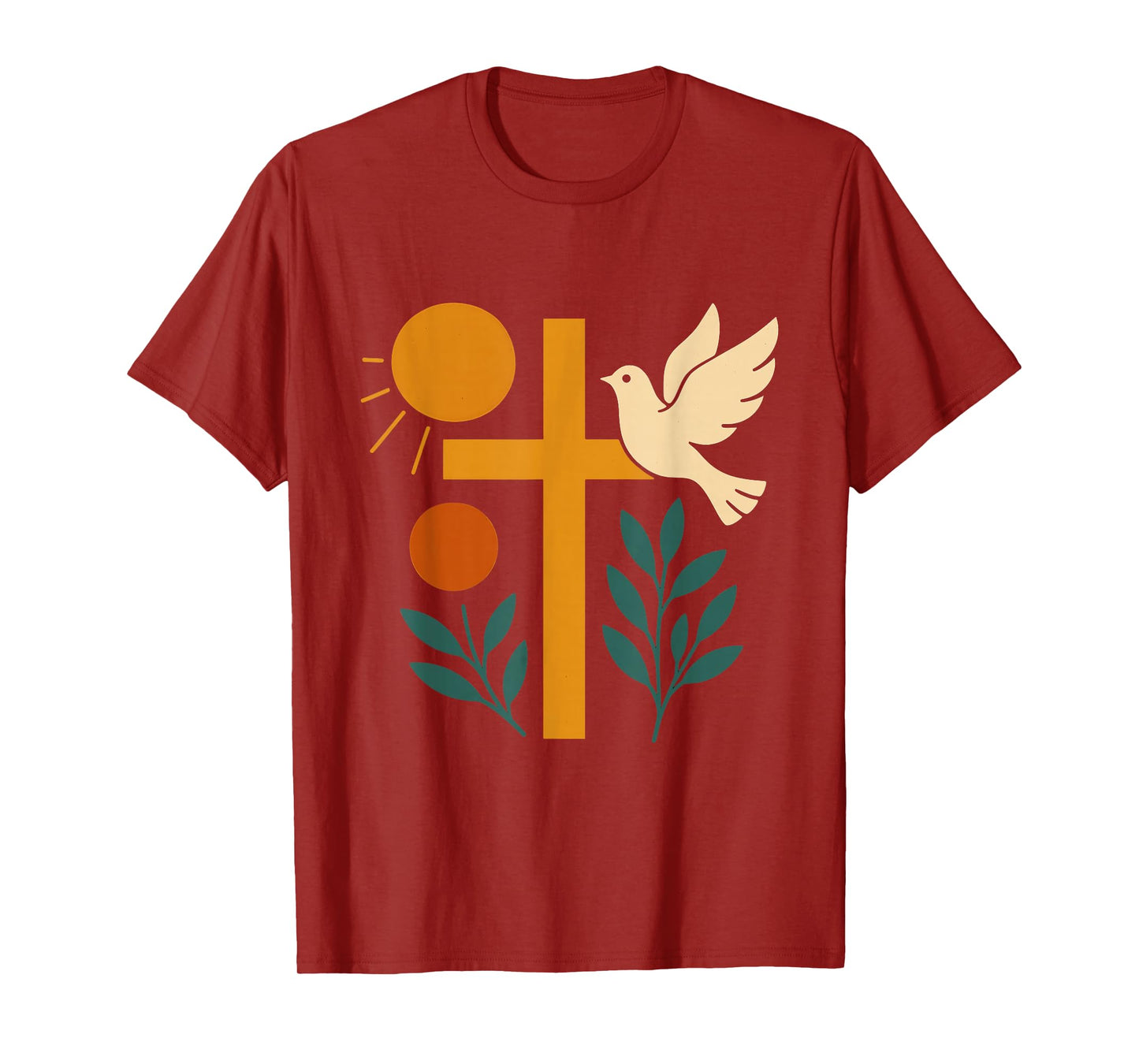 Mid Century Christian Faith Cross Dove and Sun T-Shirt
