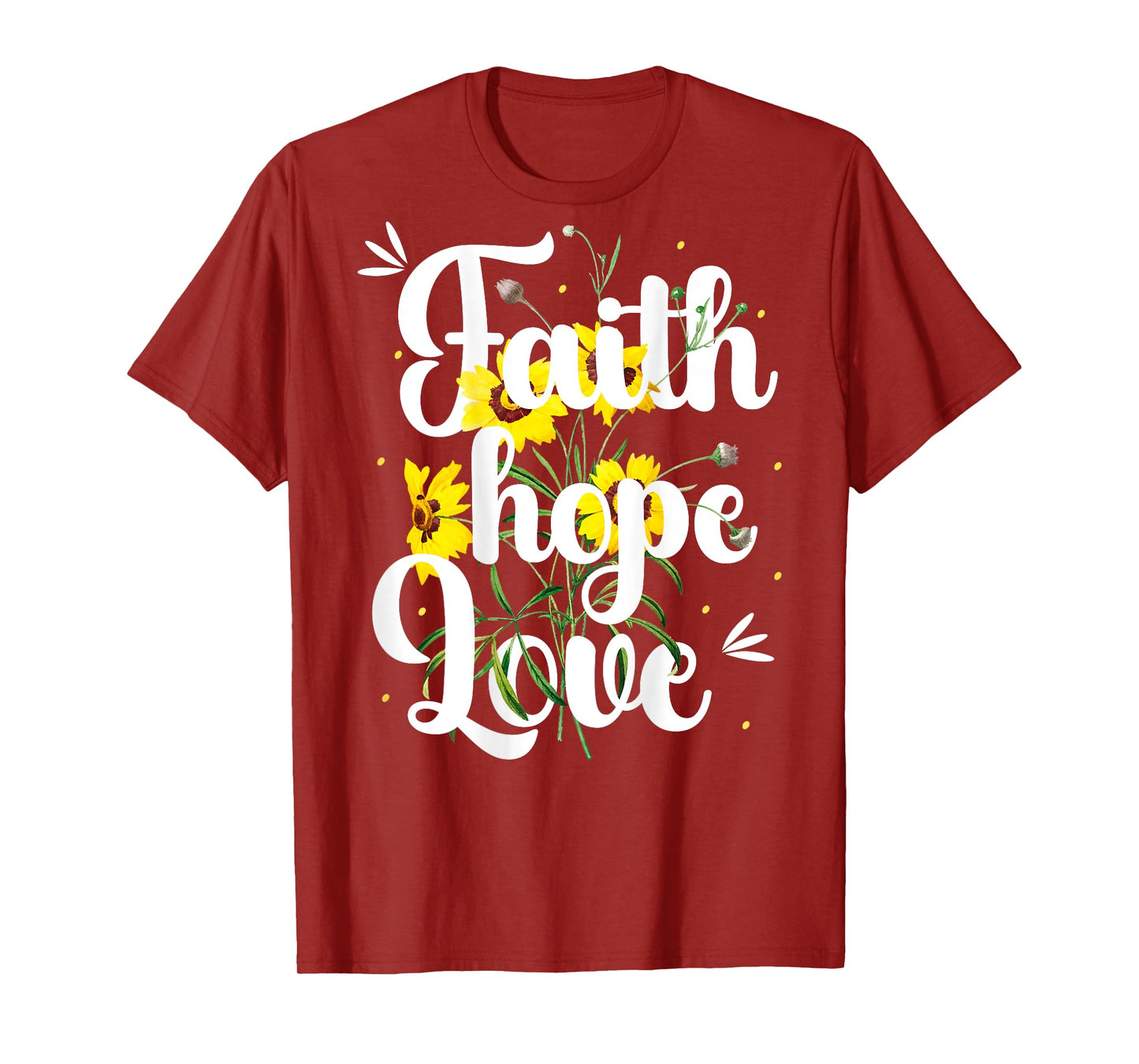 Women Christian Art With Yellow Flowers Faith Hope Love T-Shirt