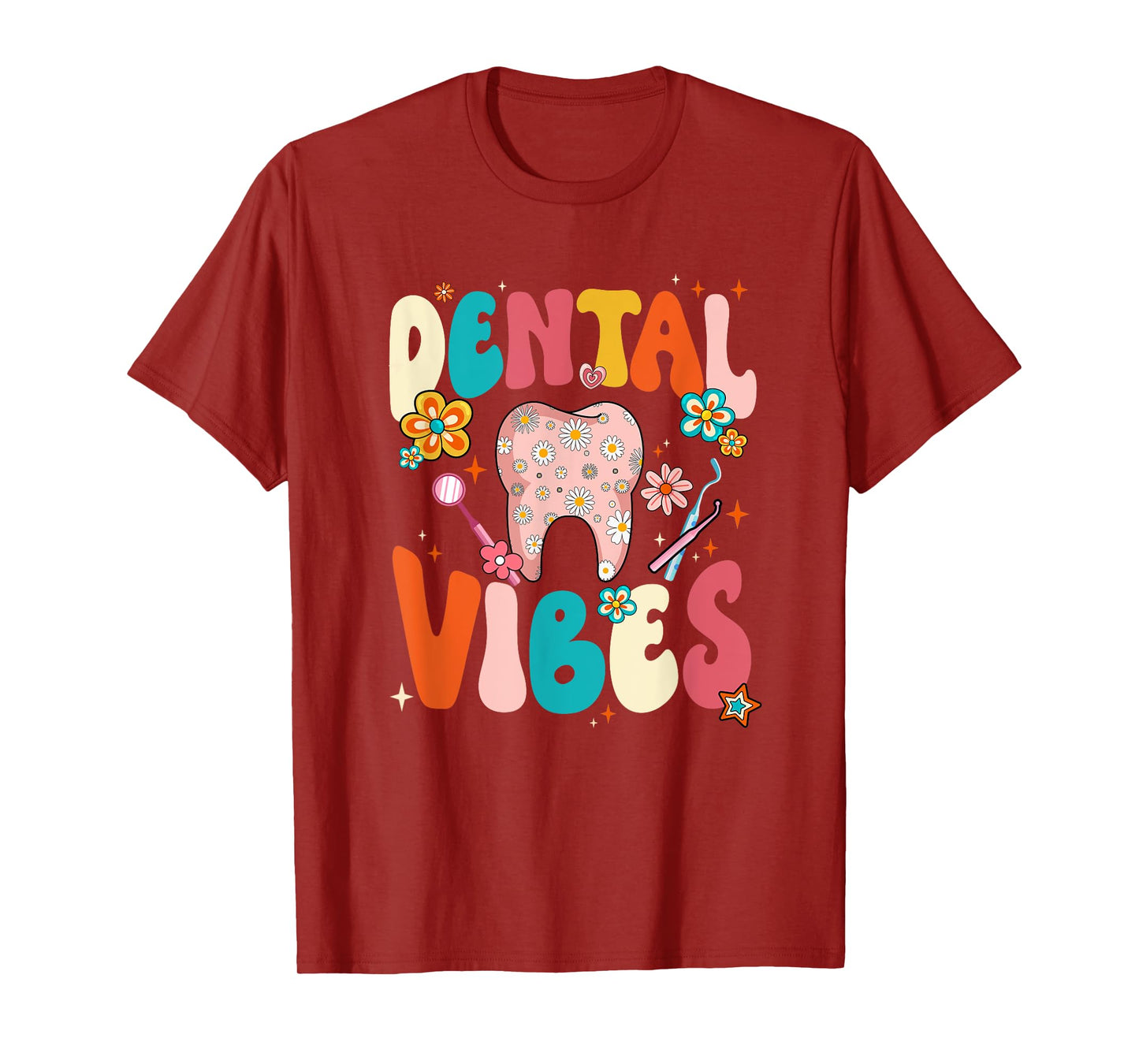 Retro Groovy Dental Vibes Funny Dentist Hygienist Women T-Shirt