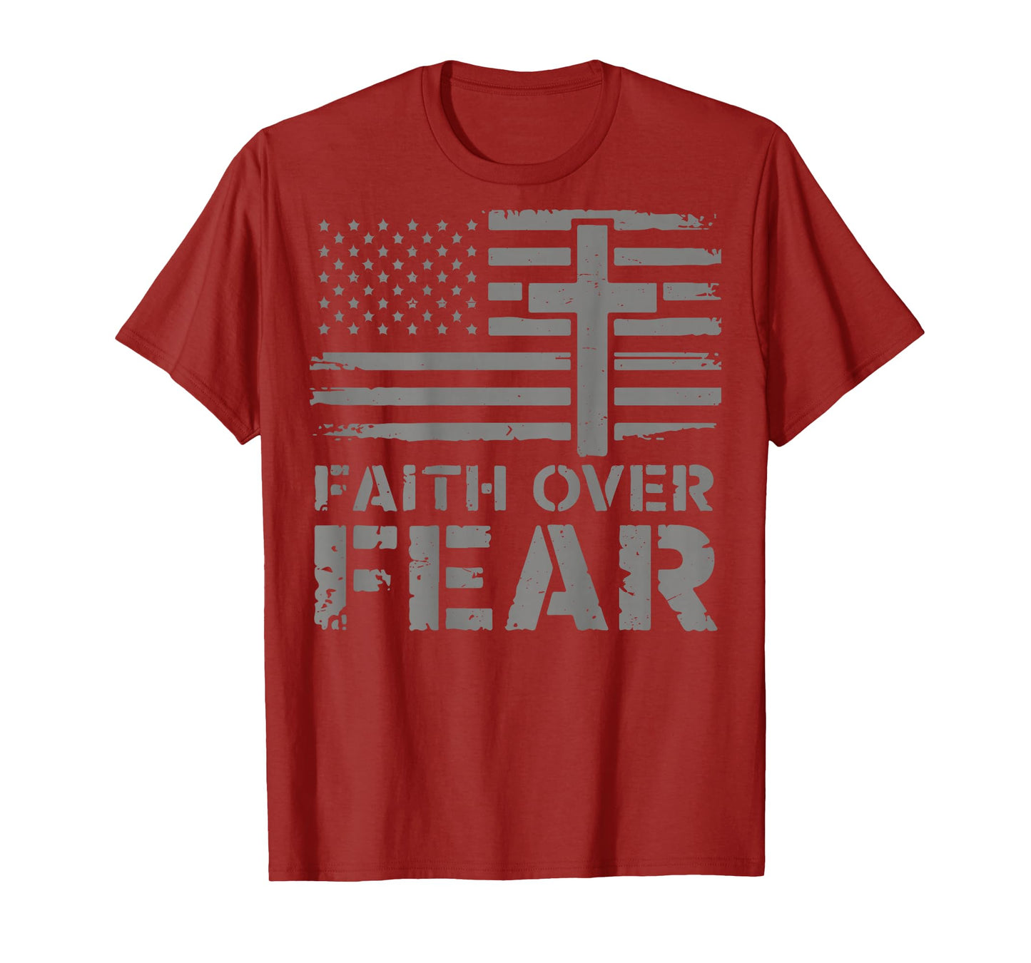 Mens Christian Faith Over Fear American Flag Patriotic Jesus T-Shirt