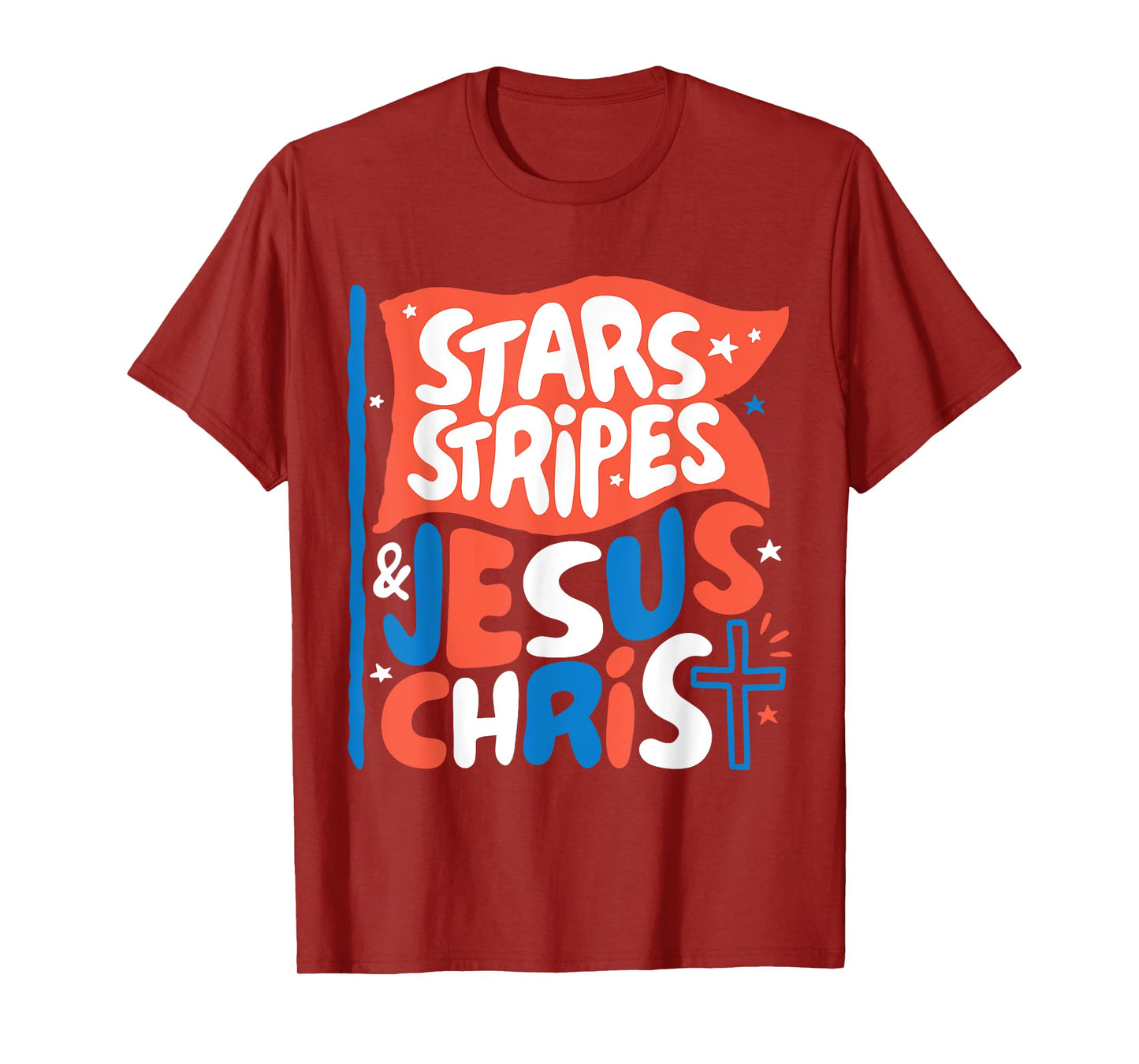 Groovy Christian Jesus Christ Stars Stripes 4th Of July USA T-Shirt
