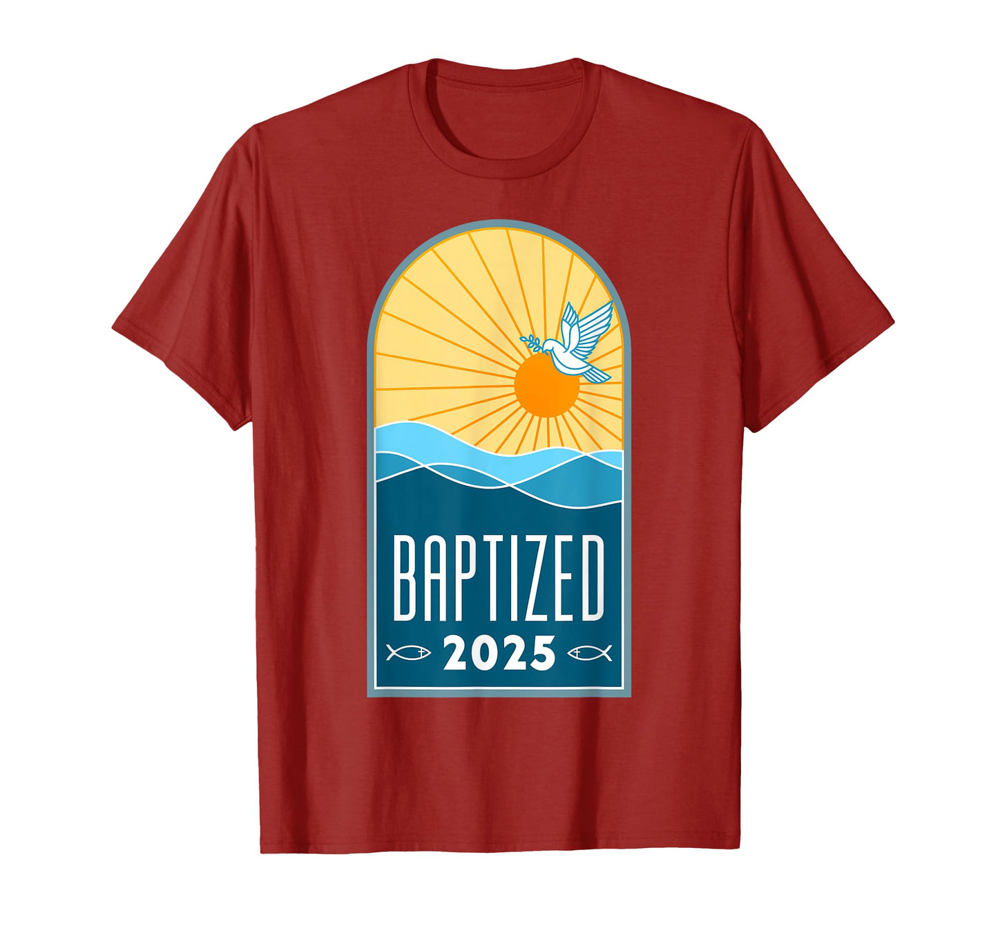 Christian Baptism Sunrise Line Art Baptized 2025 Religious T-Shirt