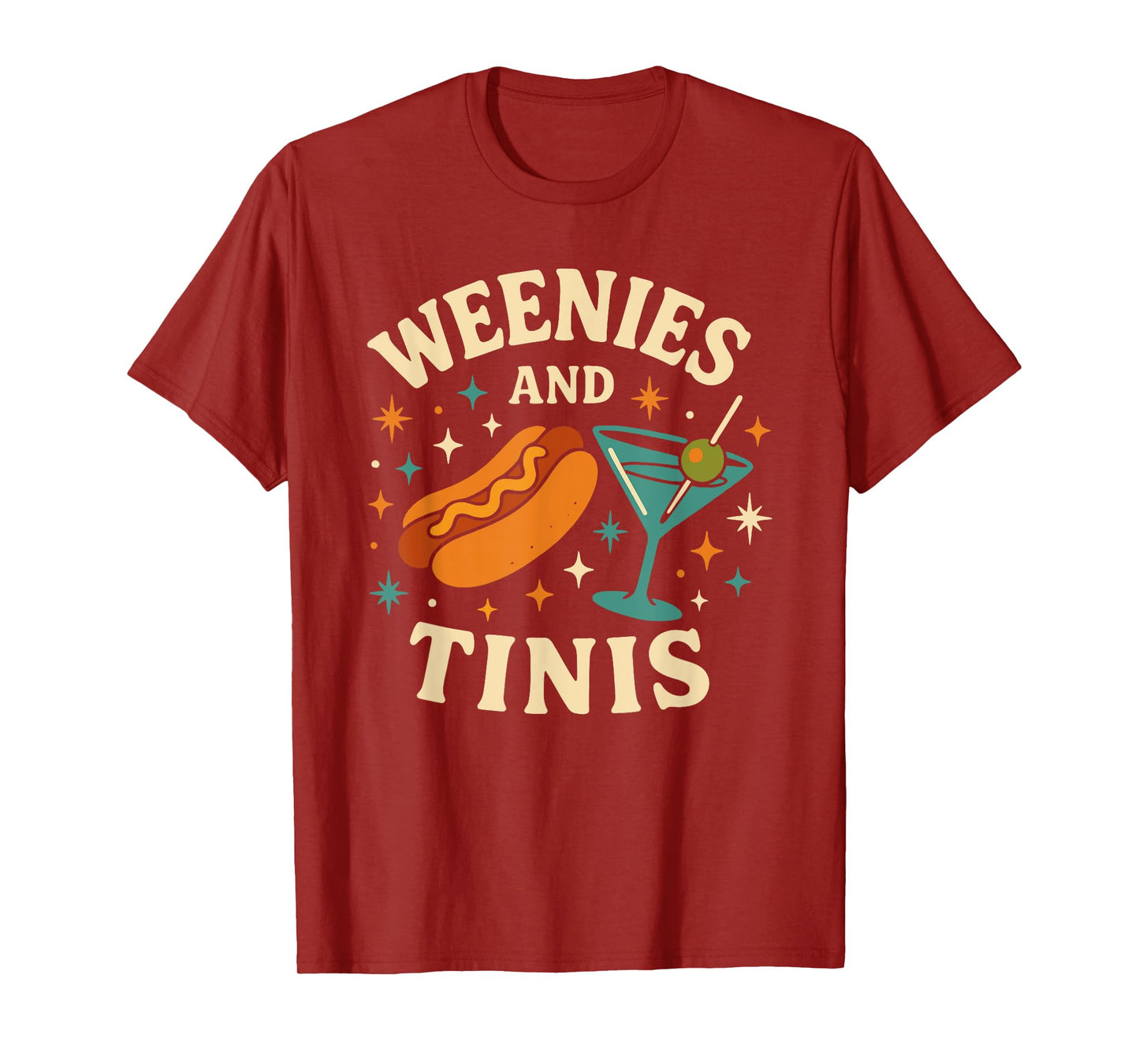 Weenies and Tinis Retro Hotdog Martini Party Art T-Shirt