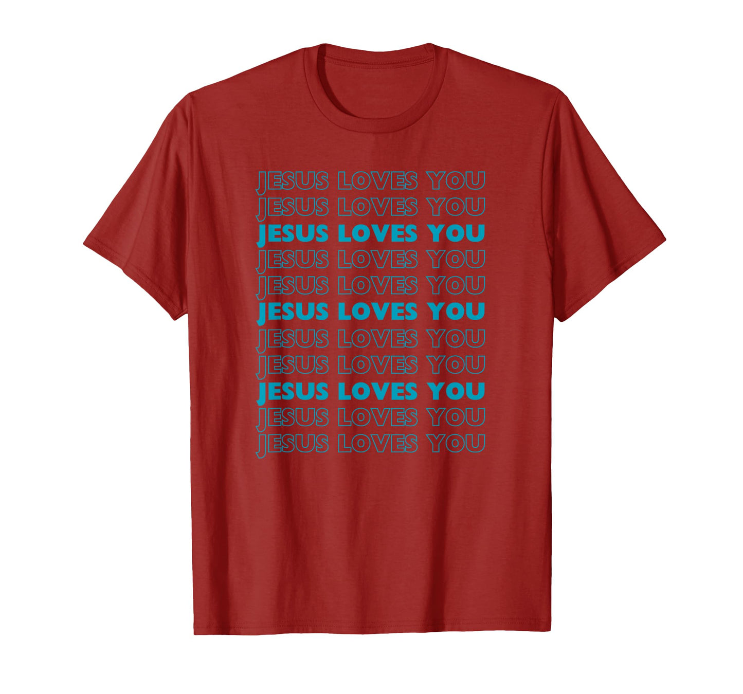 Jesus Loves You with aqua blue letters Christian T-Shirt