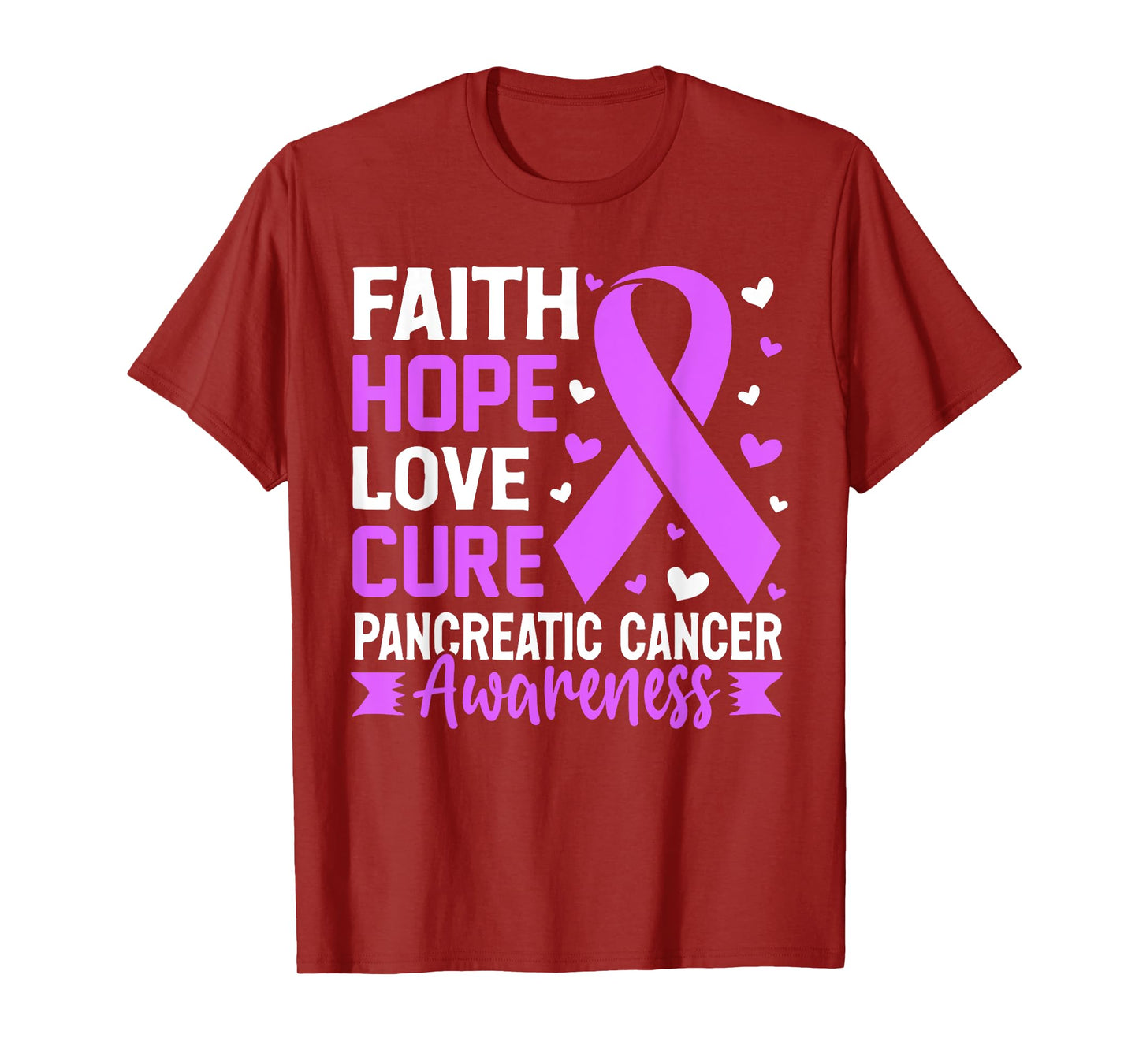 Faith Hope Love Pancreatic Cancer Exocrine Purple Ribbon T-Shirt