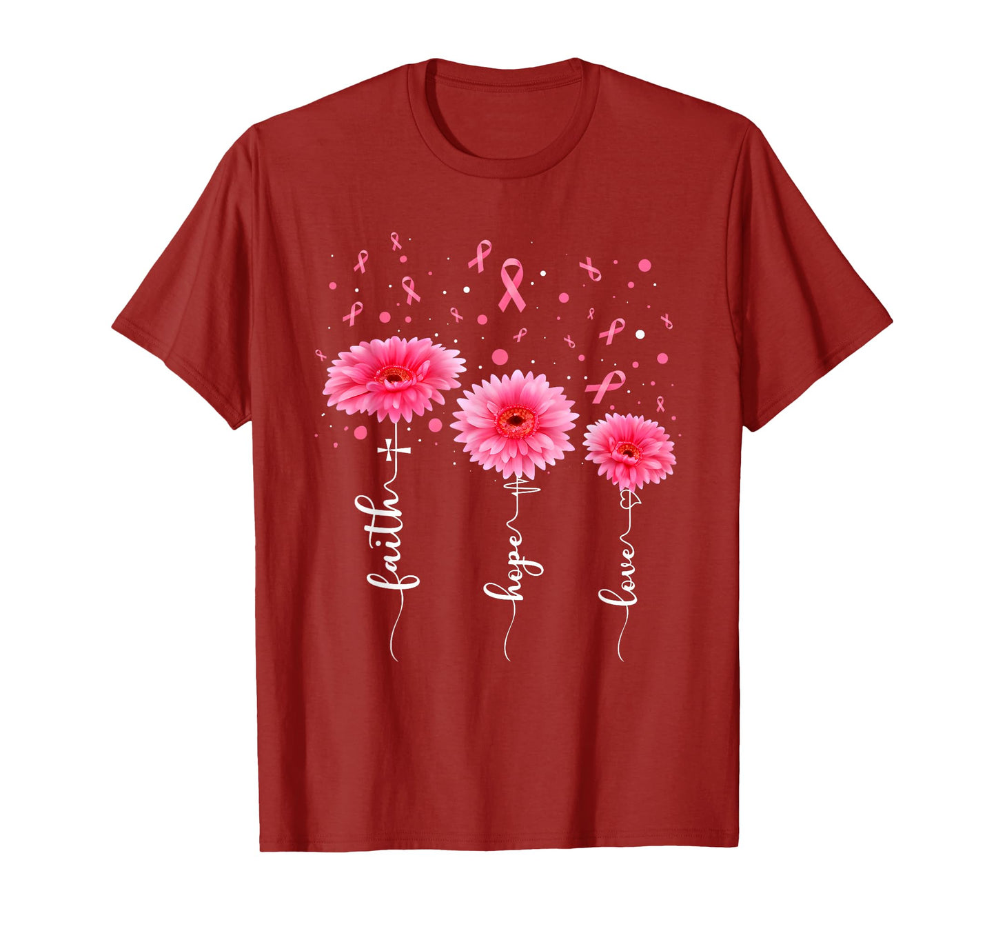Faith Hope Love Flowers Breast Cancer Awareness Support T-Shirt