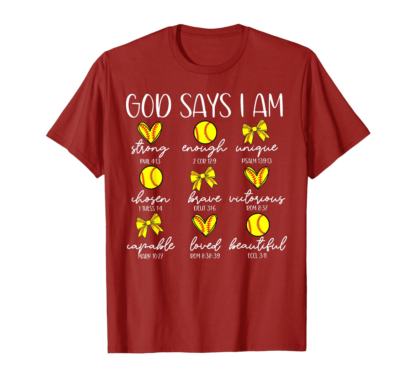 Coquette Bows God Say I Am Christian Softball Bible Verse T-Shirt
