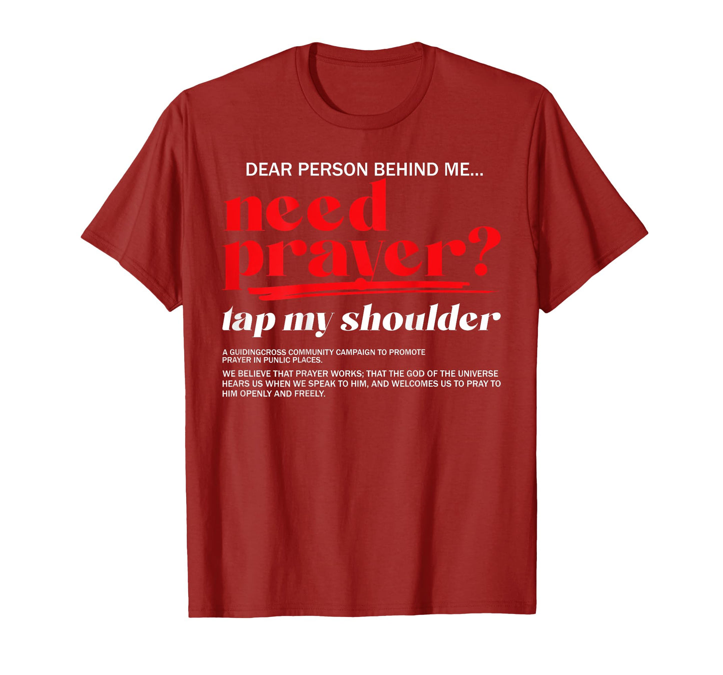 Need Prayer Tap My Shoulder Christian Men Women (On Back) T-Shirt