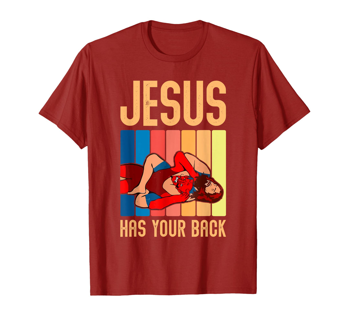 Jesus Has Your Back Funny Vintage Wrestler Wrestling T-Shirt