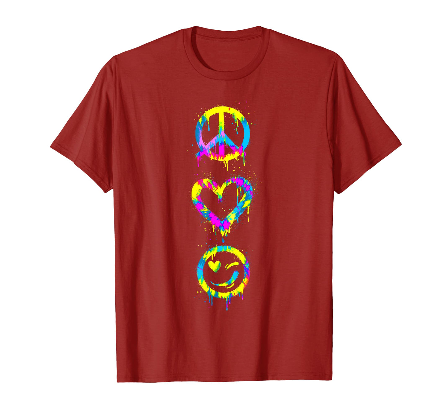 Groovy Hippie Tie Dye Peace Sign Heart Smile Face Peace Day T-Shirt