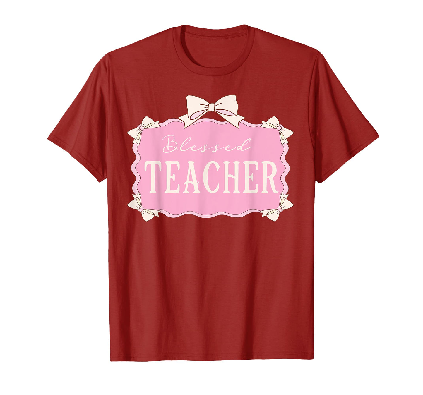 Blessed Teacher Pink Coquette Bow Christian Teacher T-Shirt