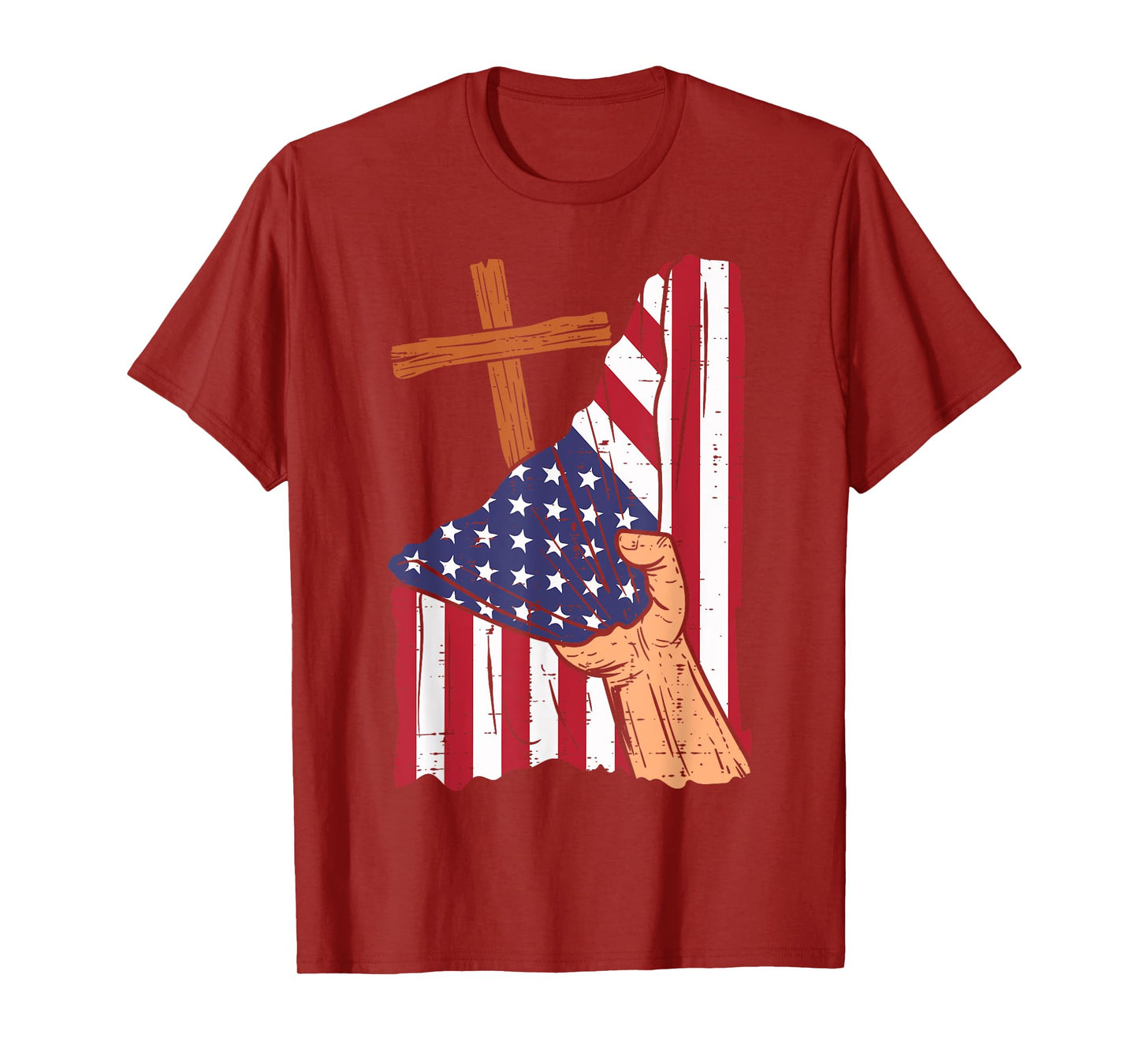 Cross Behind US Flag Religious God Jesus Patriotic Christian T-Shirt