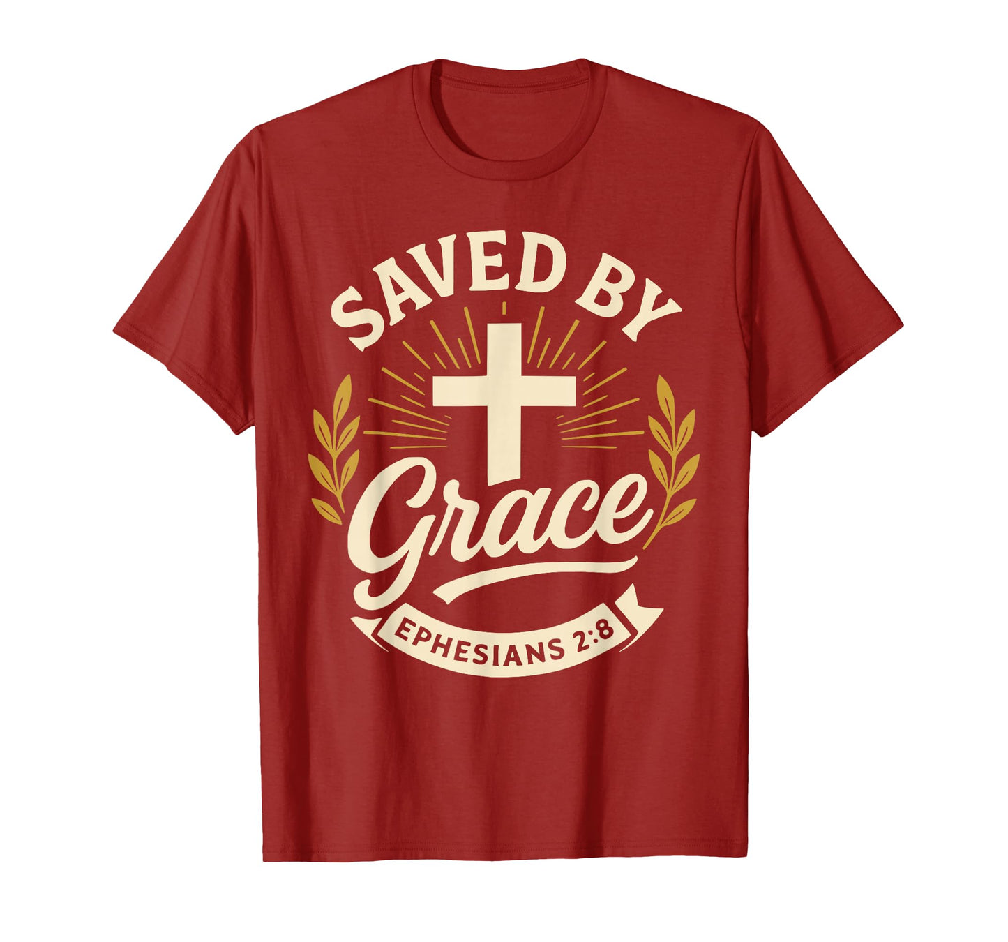 Saved by Grace Ephesians 2:8 Bible Verse Cross Design T-Shirt