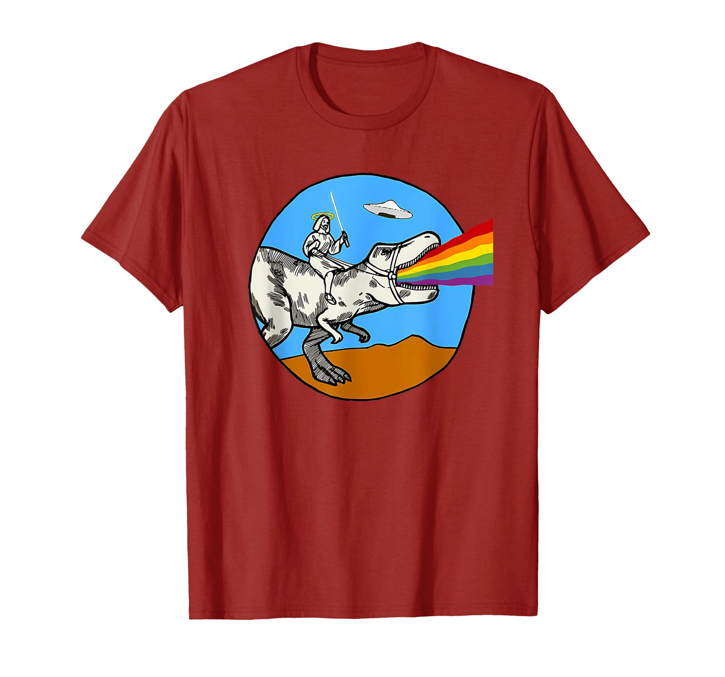 Funny Jesus Dinosaur Rainbow Jesus Ride Dinosaur T-Shirt