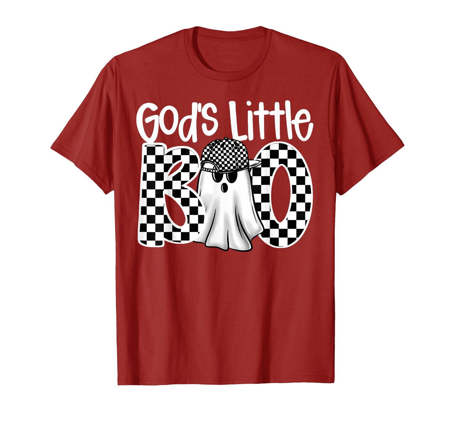 God's Little Boo Checkered Ghost Christian Halloween Boy Kid T-Shirt