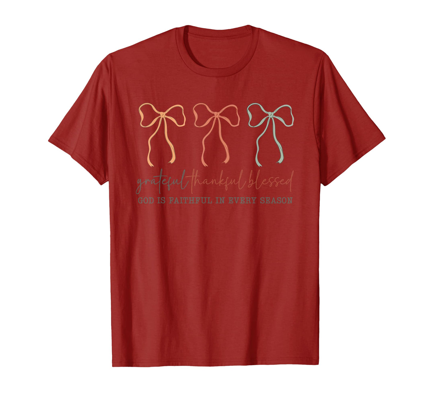 Grateful Thankful Blessed God's Faithful Christian Faith Bow T-Shirt