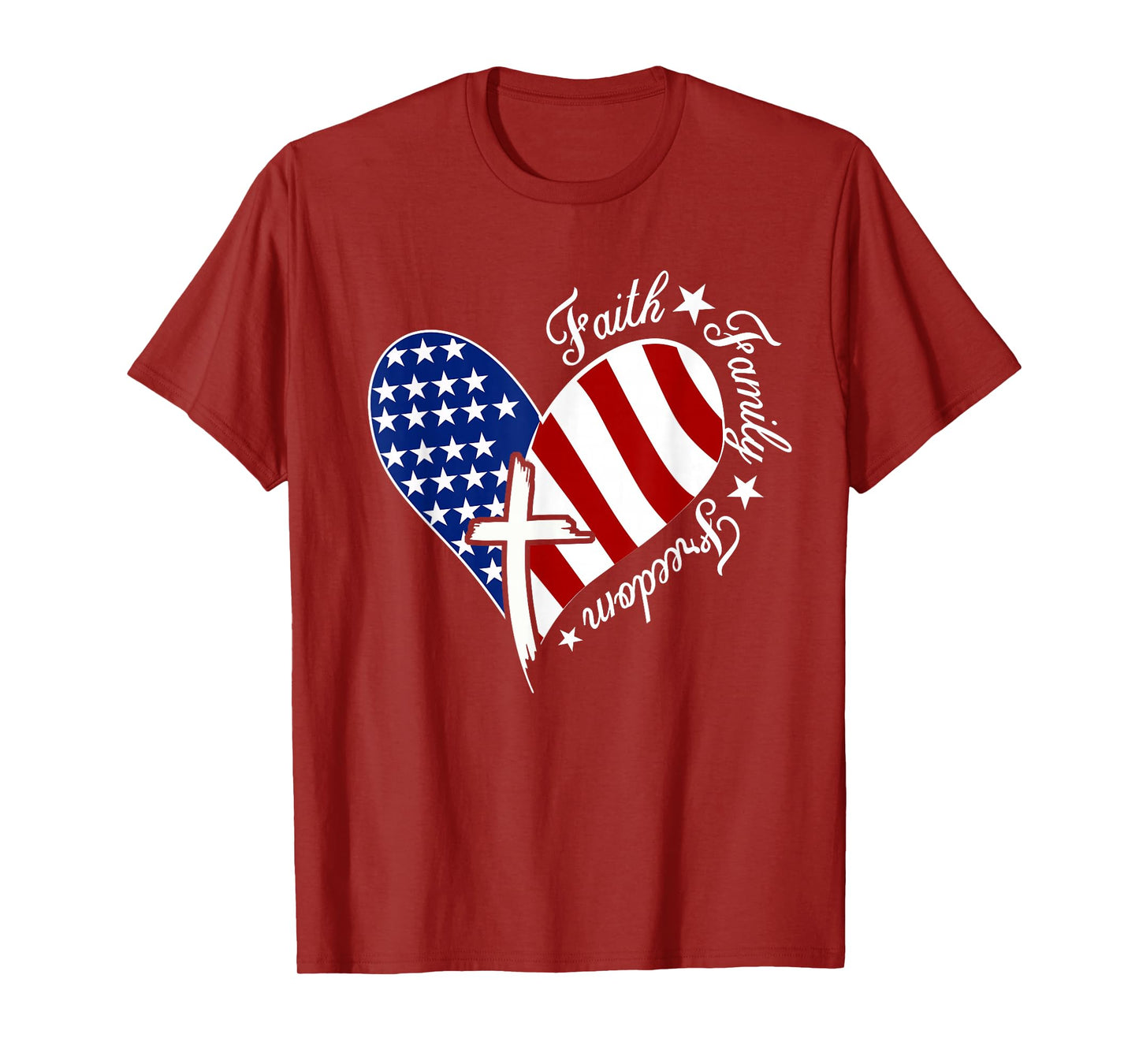 Faith Family Freedom Heart Christian American 4th of July T-Shirt