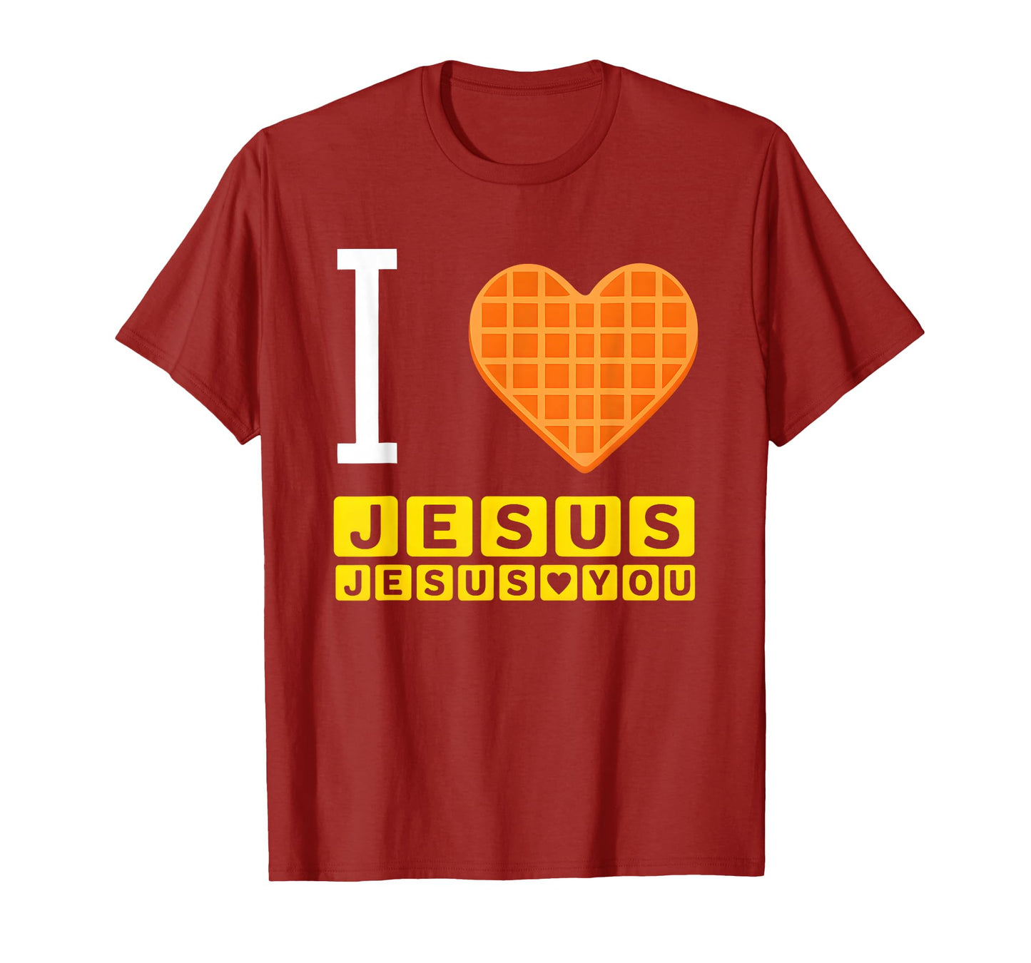 I Love Jesus Waffle Heart Funny Christian Breakfast T-Shirt
