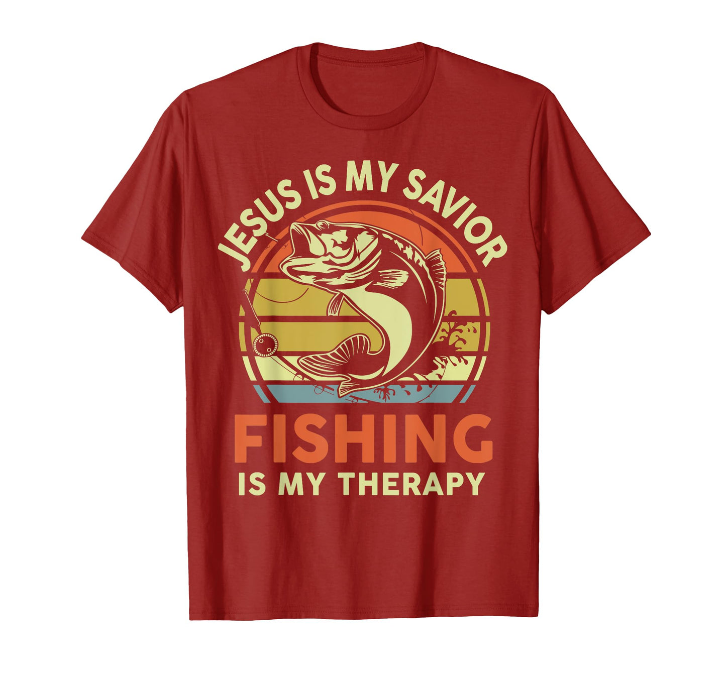Jesus Is My Savior Fishing Therapy Funny Christian Bass Dad T-Shirt