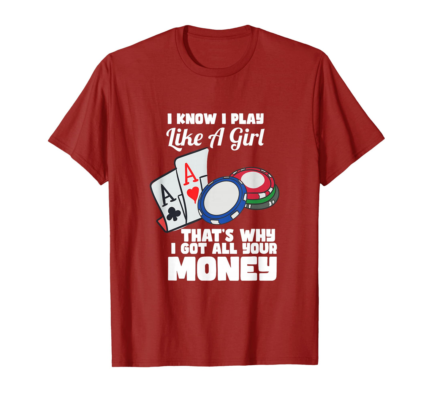 I Know I Play Like A Girl Funny Quote Female Poker Player T-Shirt