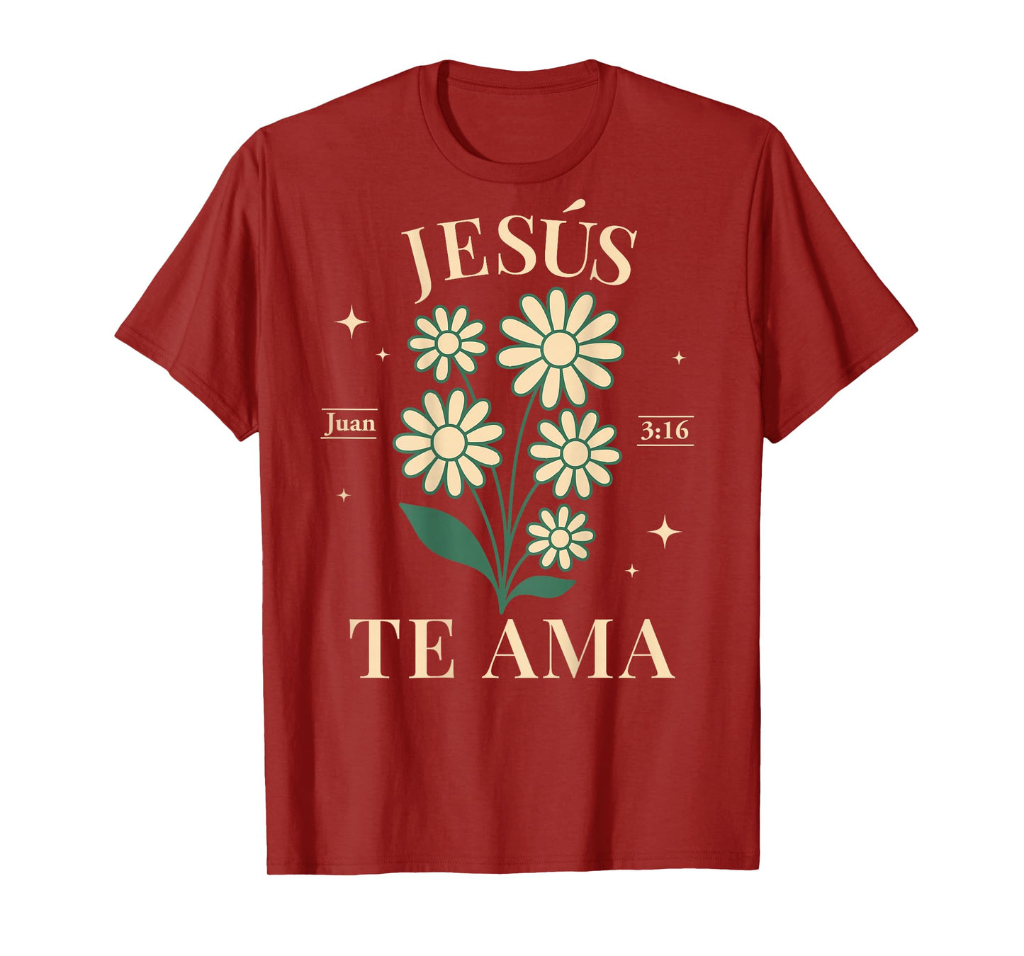 (ON Back) Jesus Te AMA Flor Jesus Loves You Boho Christian T-Shirt