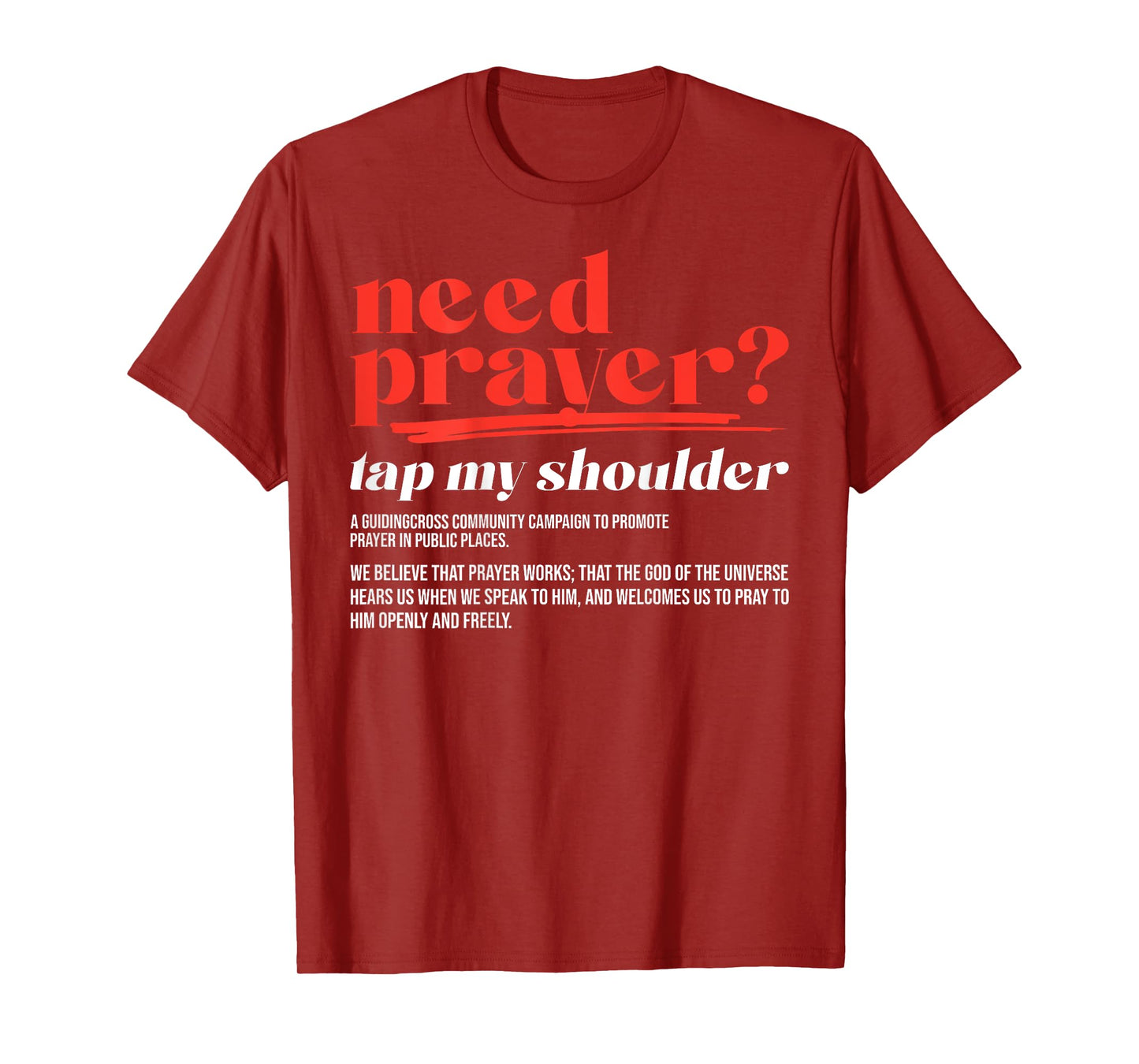 Need Prayer Tap My Shoulder Christian Men Women (On Back) T-Shirt