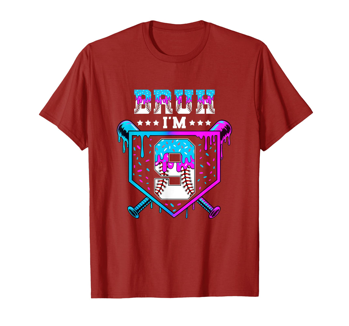 Bruh 9Th Birthday Boy Baseball Ice Cream Drip 9 Years Old T-Shirt