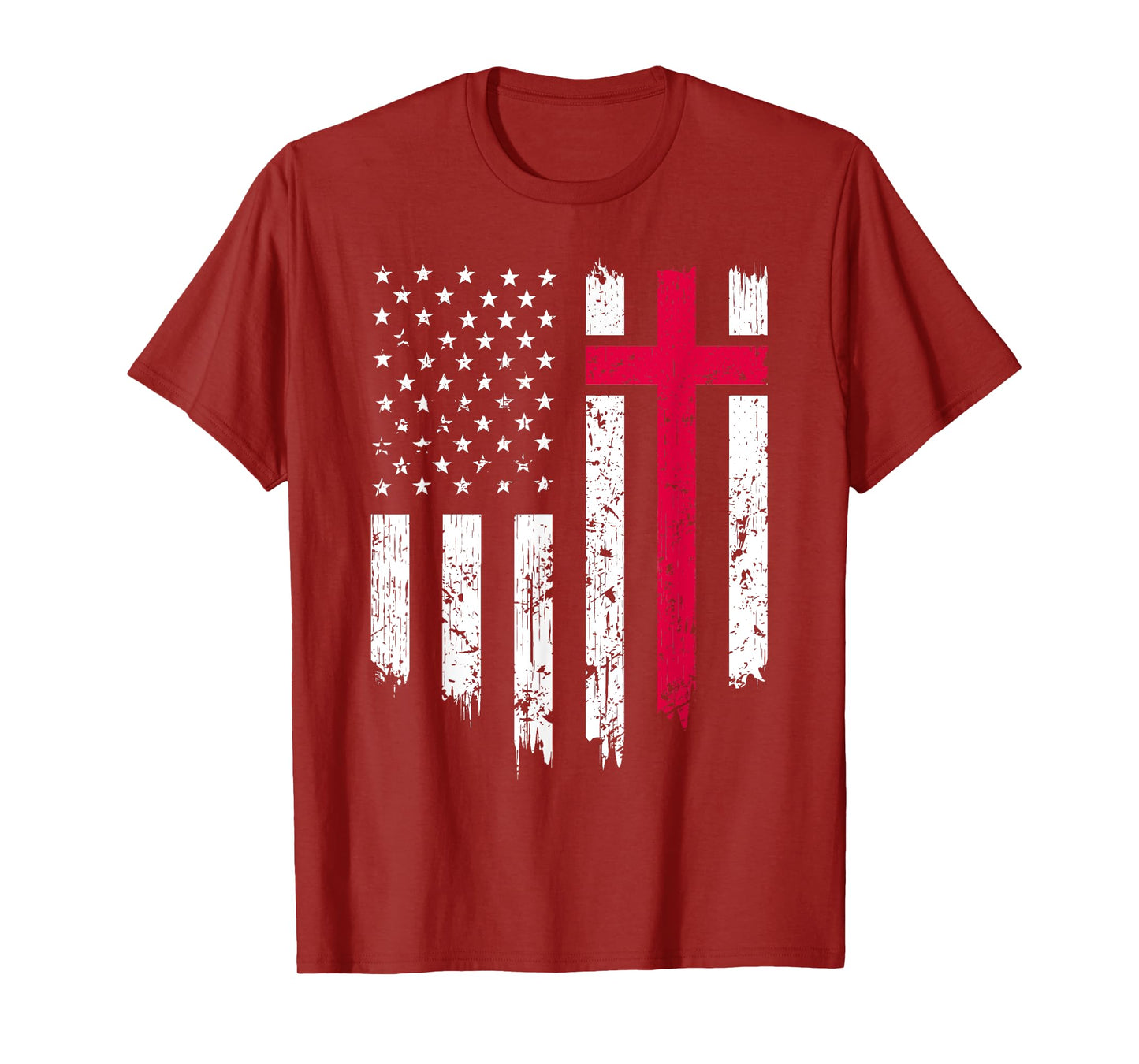 Vintage Distressed USA Flag Cross Christian Faith Gift T-Shirt