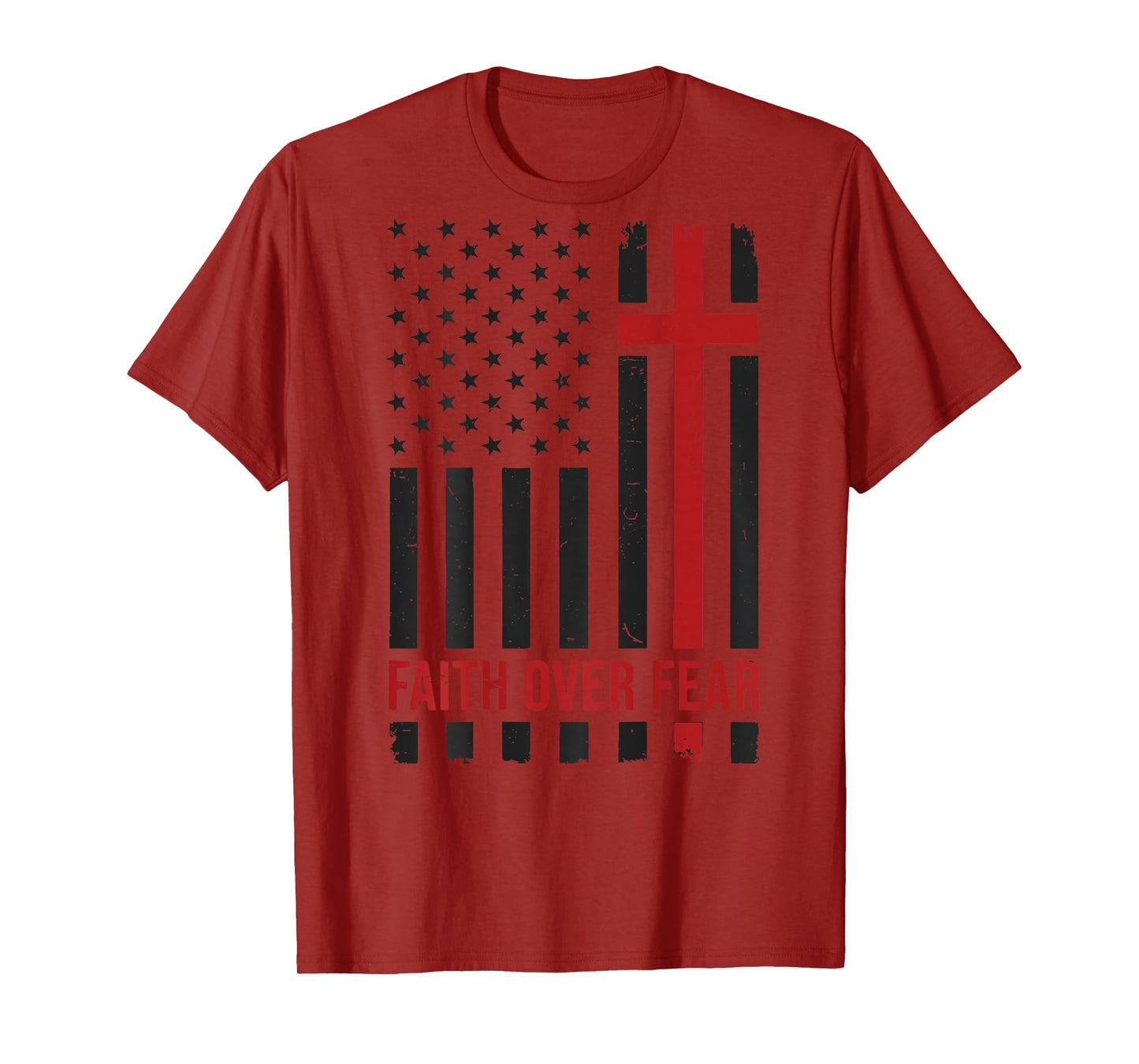 Cross Patriotic Christian Faith Over Fear American Flag Mens T-Shirt