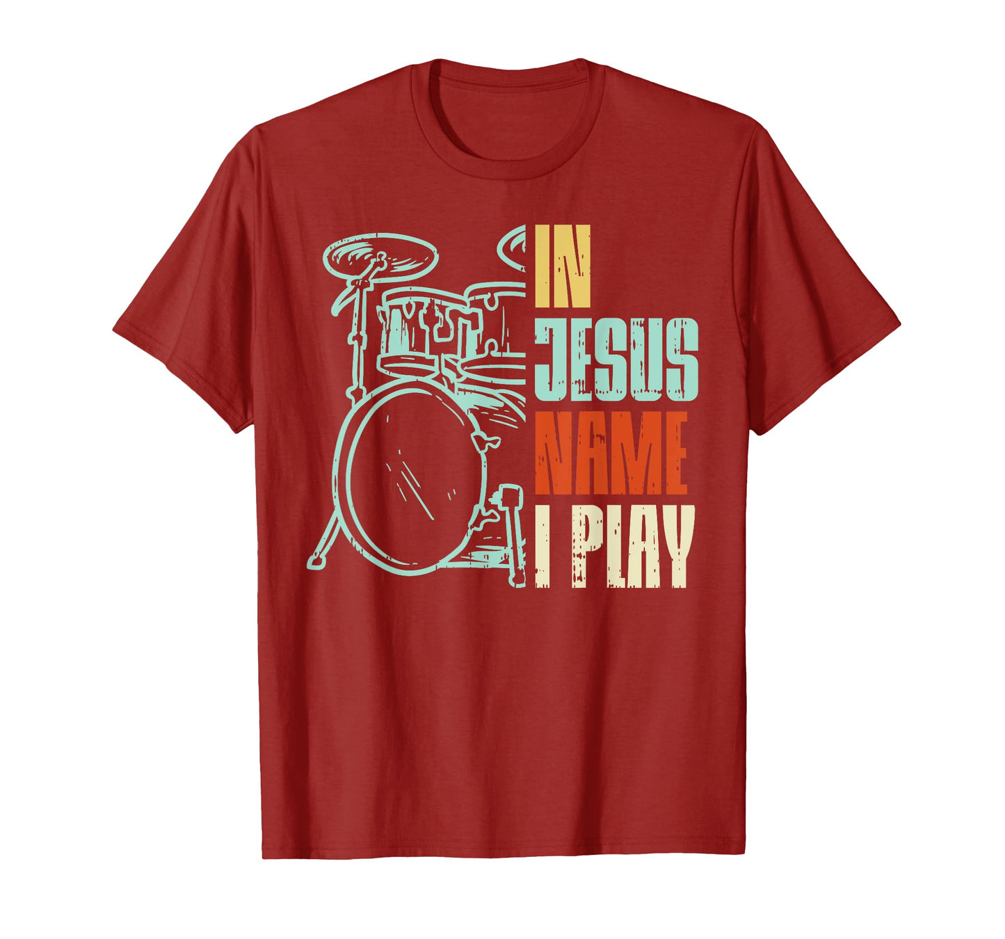 BoredKoalas Jesus Name I Play Drums T-Shirt - Men, Boys - Black - Short Sleeve - Small - Classic Fit - Cotton - Music, Drum Theme - Christmas, Birthday Occasion