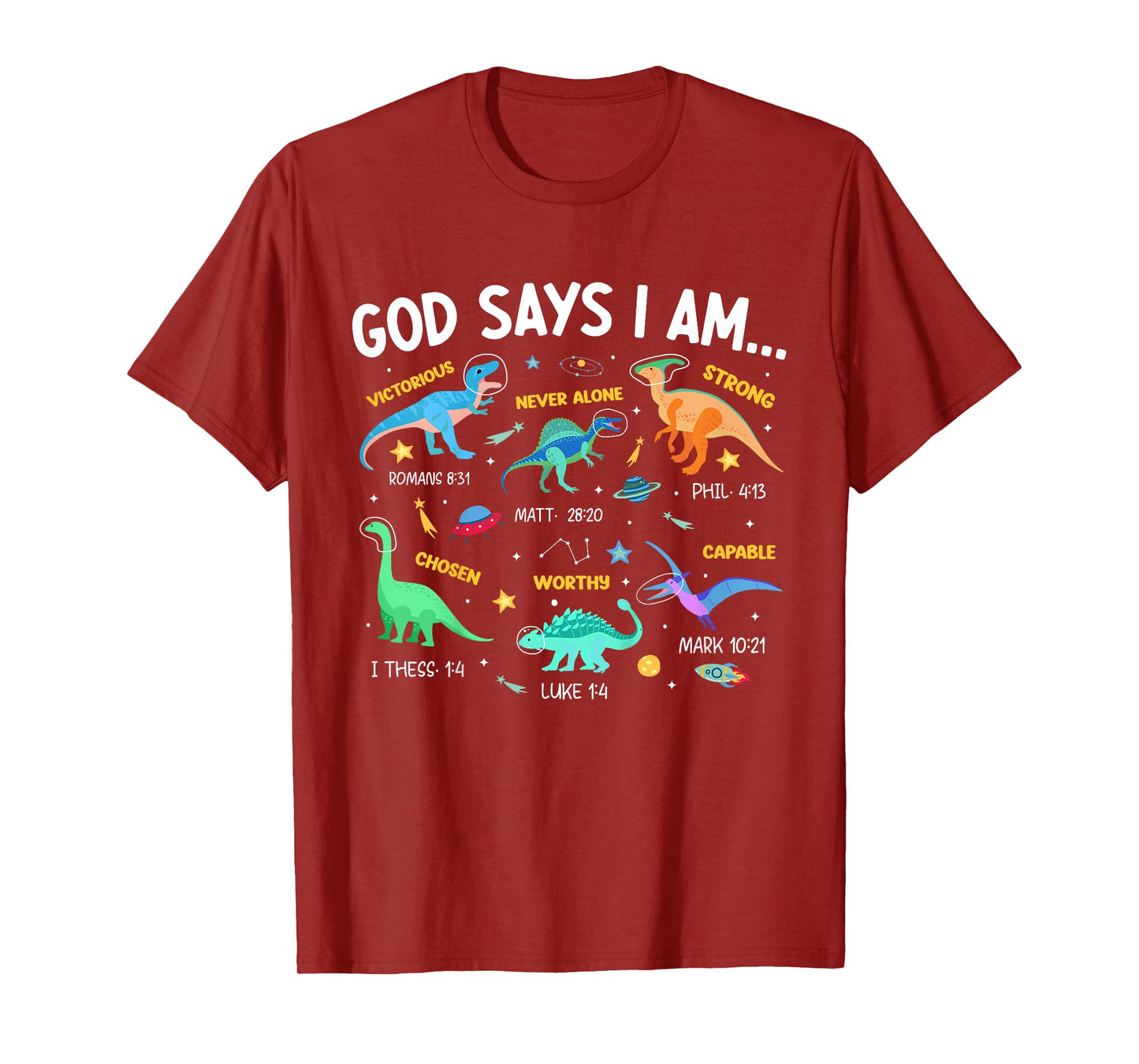 Kids Christian Lovers God Says I Am Space Dinosaur Kids Jesus T-Shirt