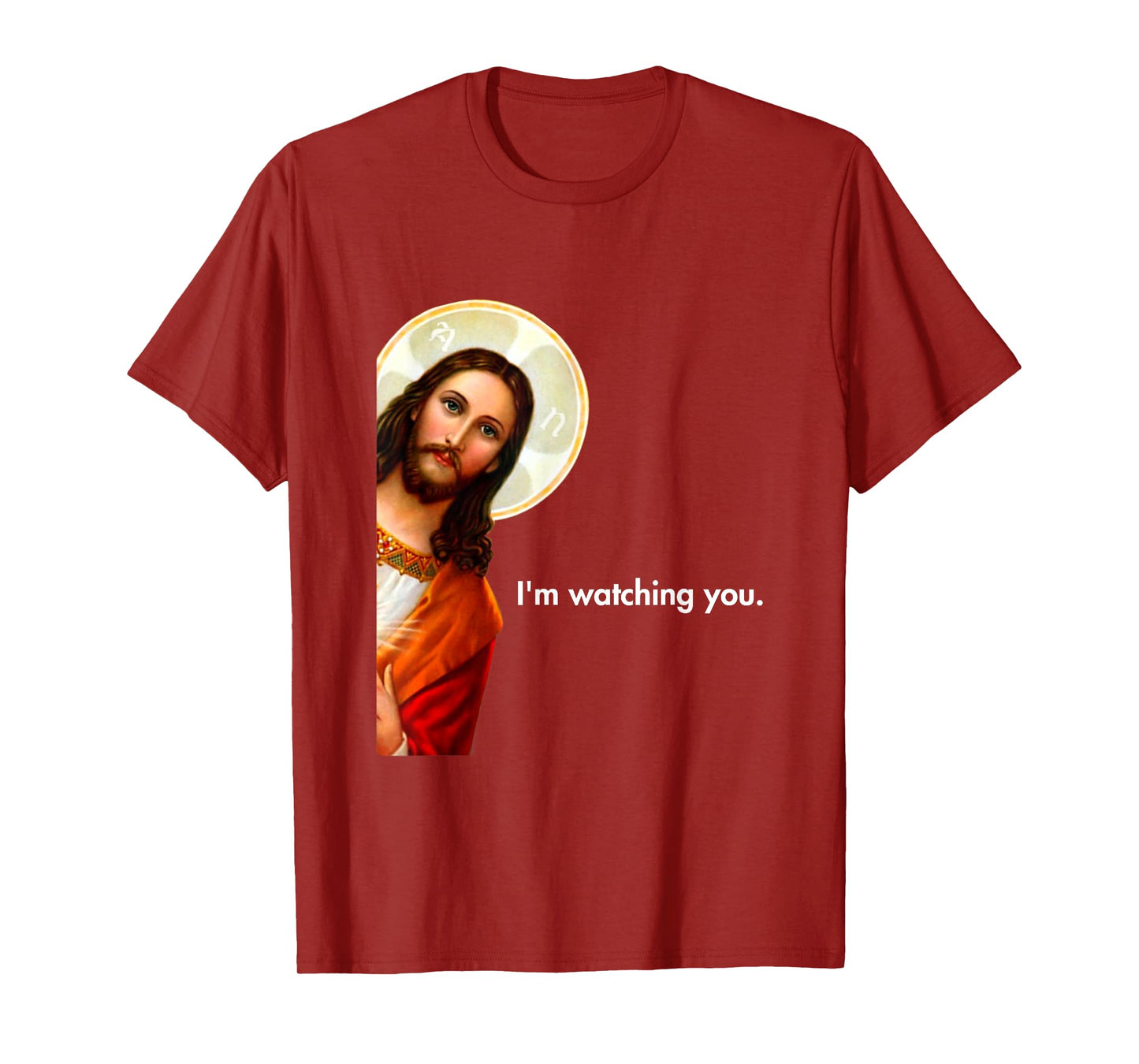 I'm Watching You Funny Peeking Jesus Apparel Unisex-Adults Black Short Sleeve T-Shirt Small