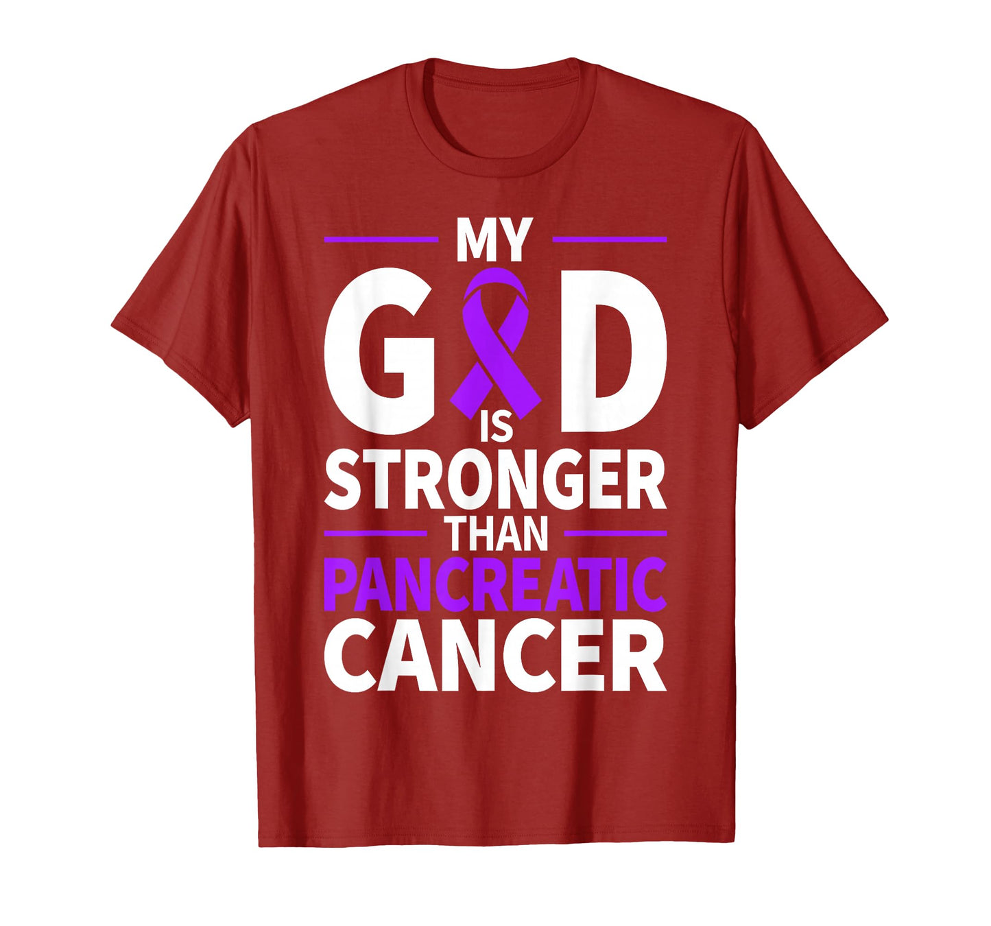 My God is Stronger Than Pancreatic Cancer Purple Ribbon T-Shirt
