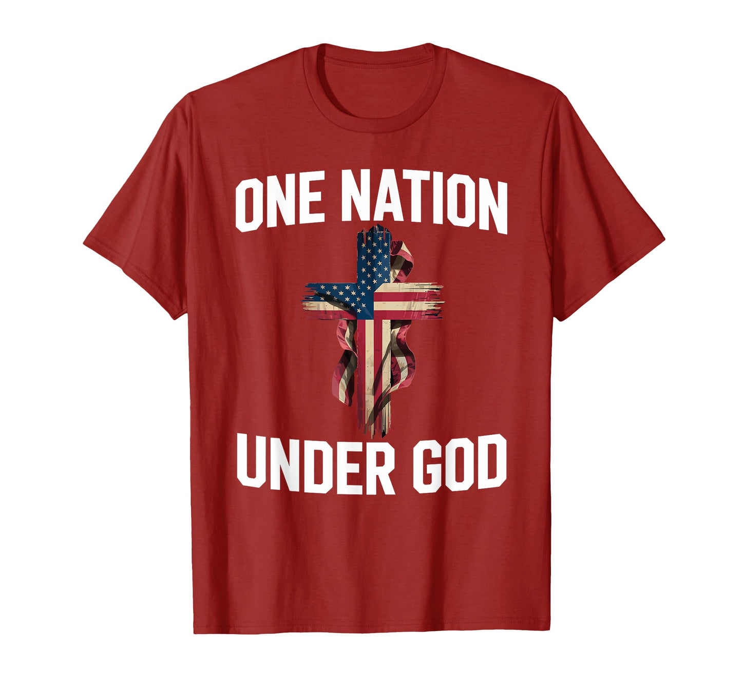 Patriotic One Nation Under God Christian Cross USA Flag T-Shirt