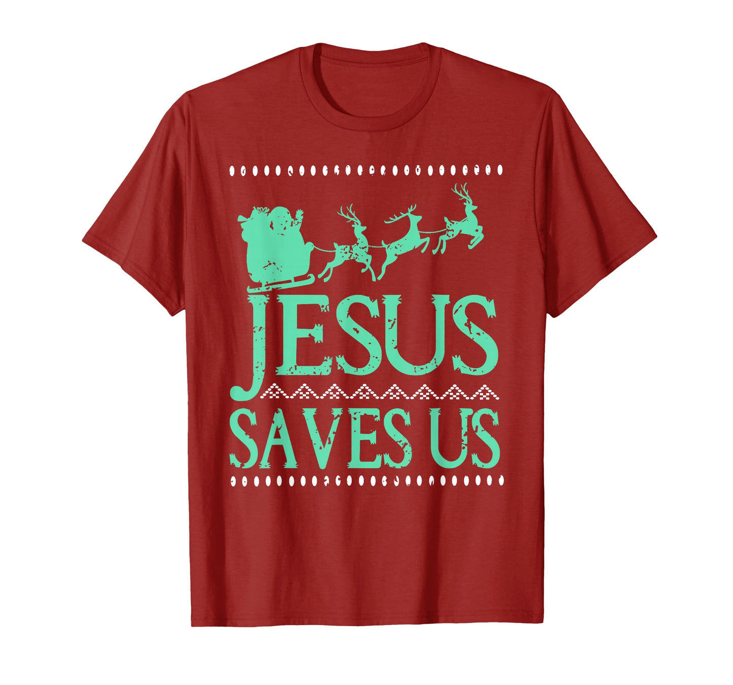 Jesus Saves Us Funny Faith-Based Christmas Sweater Look T-Shirt
