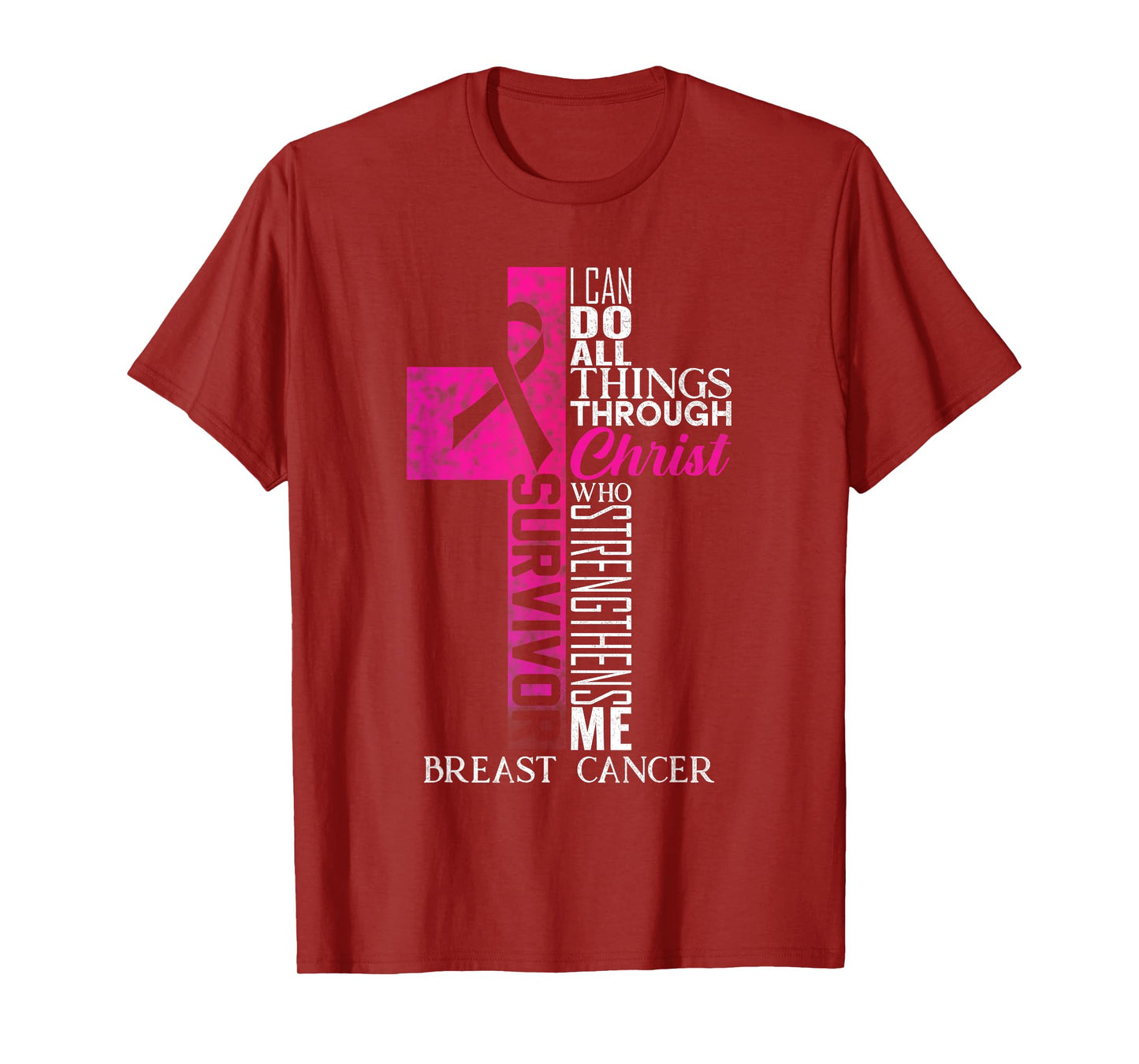 Pink Ribbon Breast Cancer Survivor Christian Cross T-Shirt