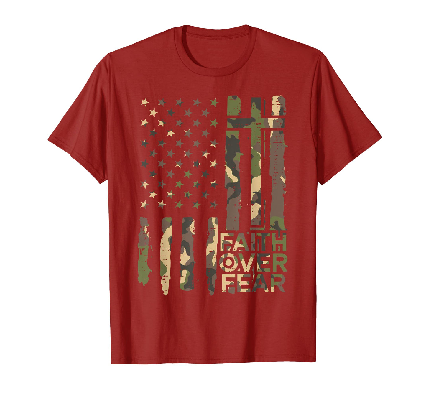 Christian Faith Over Fear Camo US Flag Patriot Men Women Kid T-Shirt