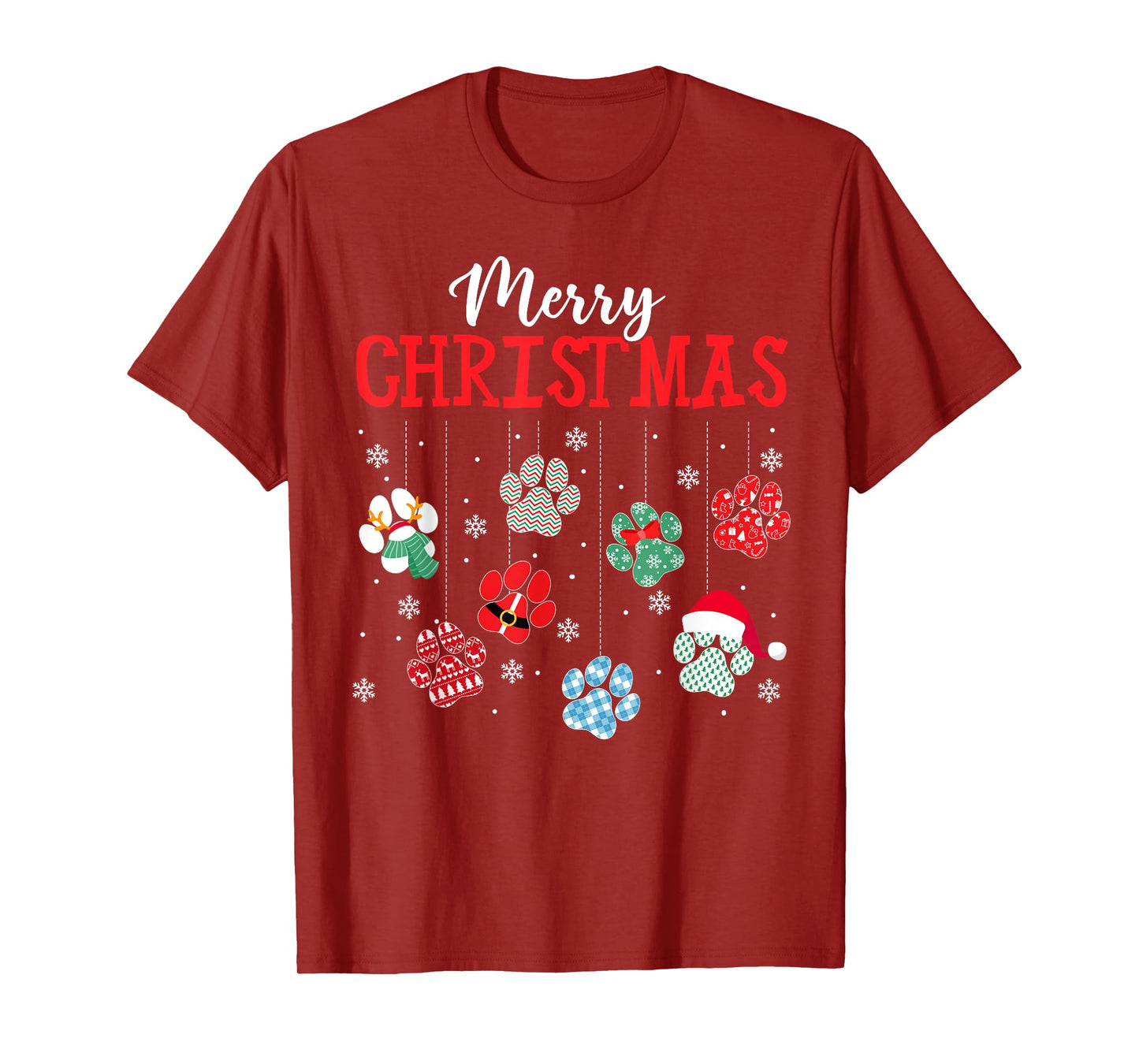 Merry Christmas Dog Paws Lights Funny Xmas Womens Kids T-Shirt