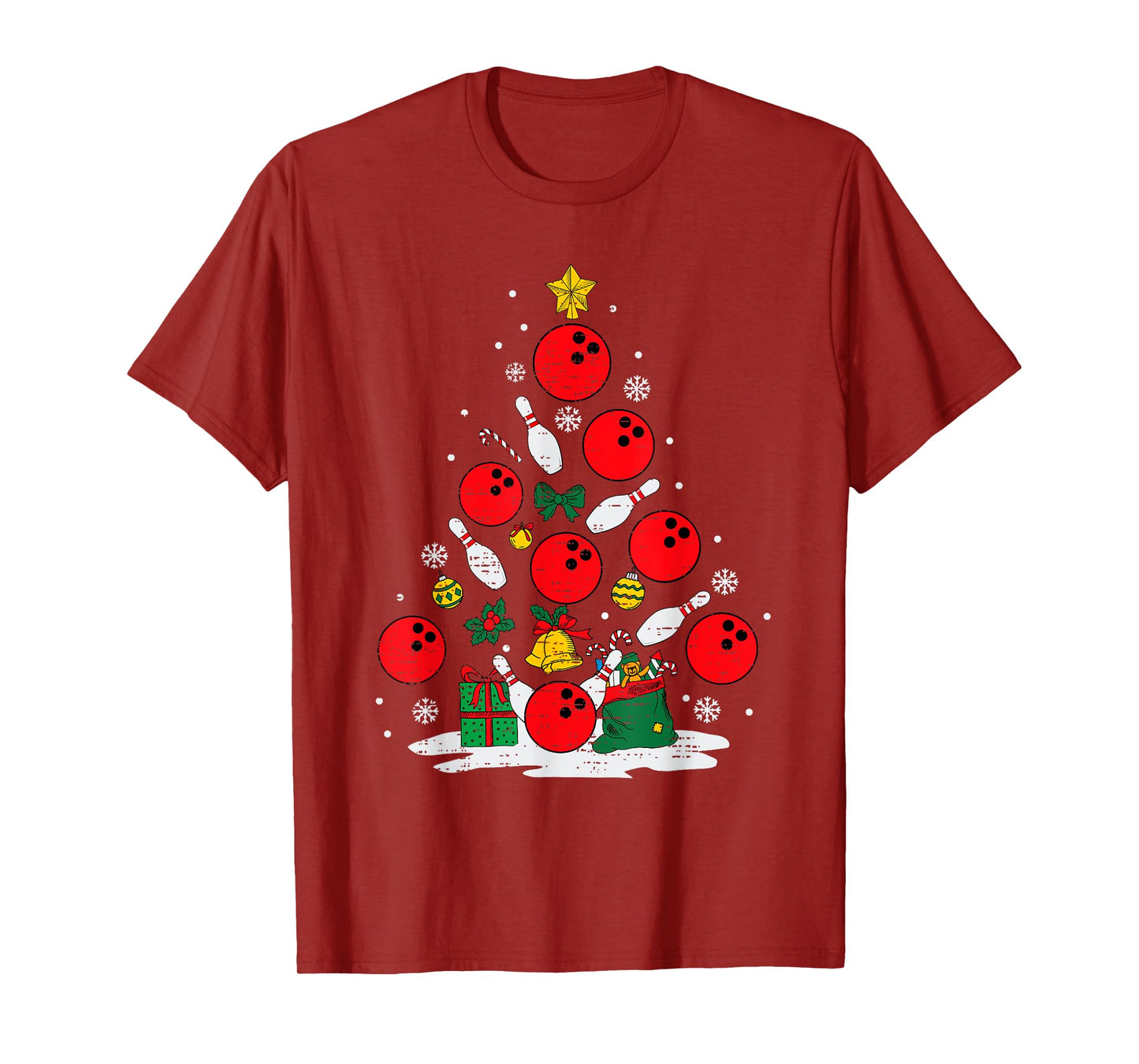 Bowling Christmas Tree Lights Xmas Bowler Sport Men Boy Kids T-Shirt