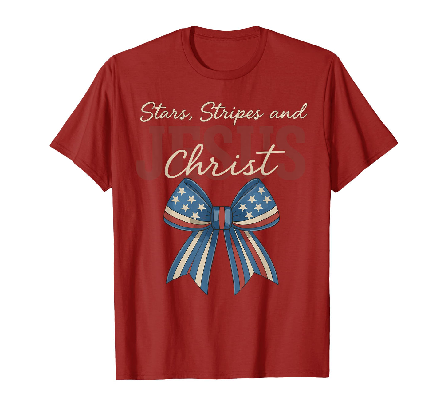 Coquette Bow Stars Stripes And Jesus Christ 4th Of July T-Shirt