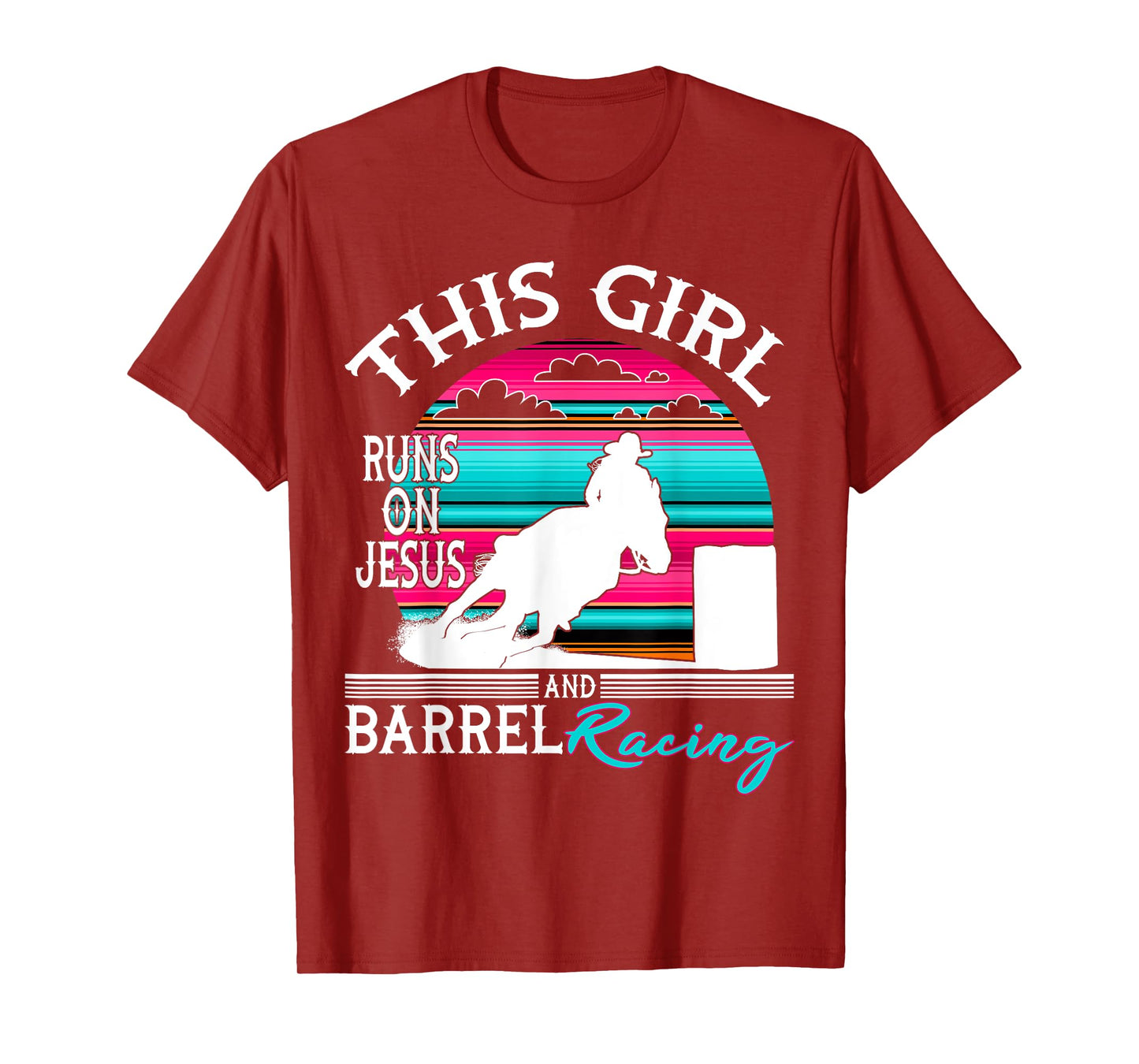 Serape Horse Barrel Racing This Girl runs on Jesus Rodeo T-Shirt