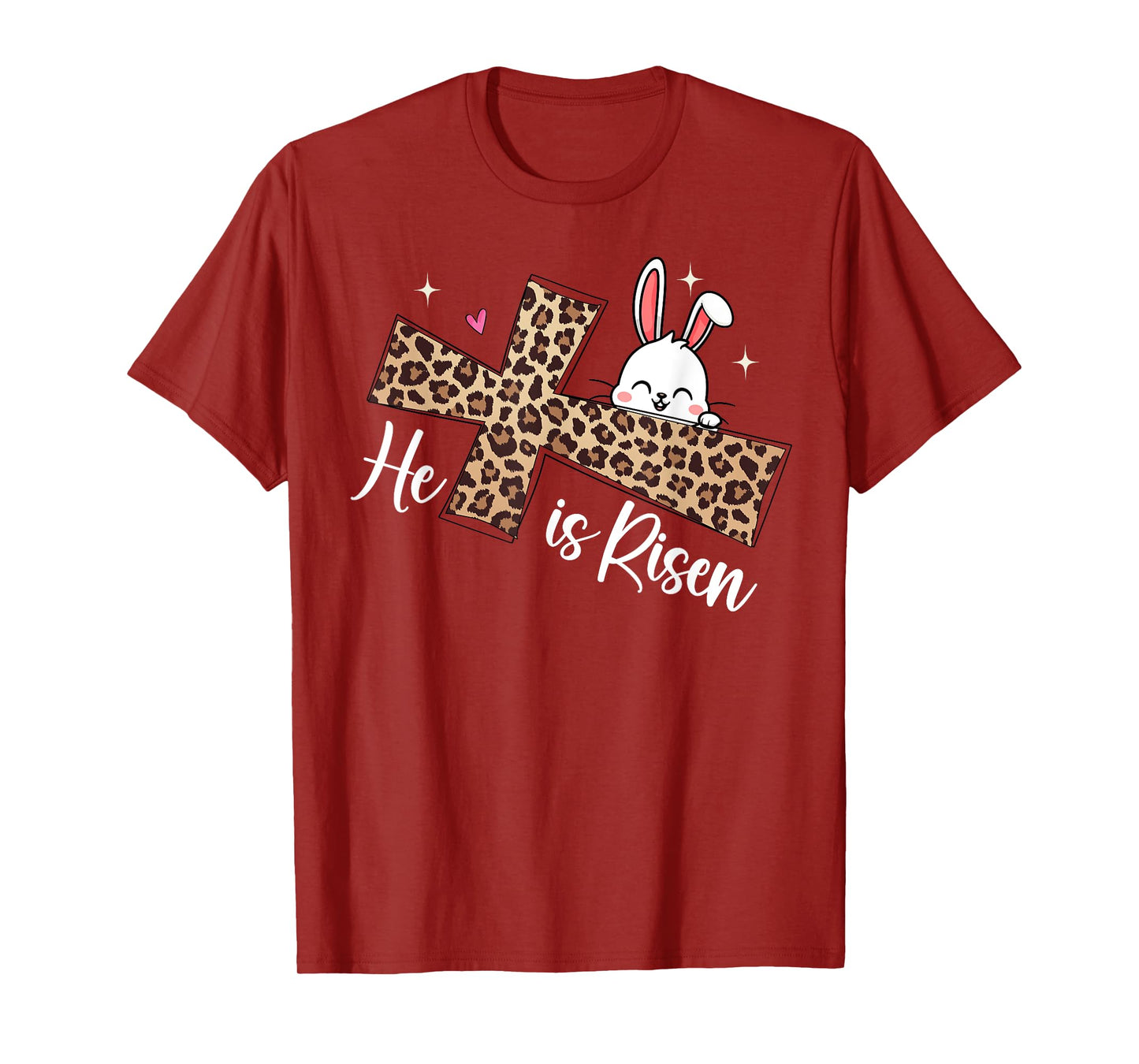 He Is Risen Leopard Cross Bunny Easter Day Christian Faith T-Shirt