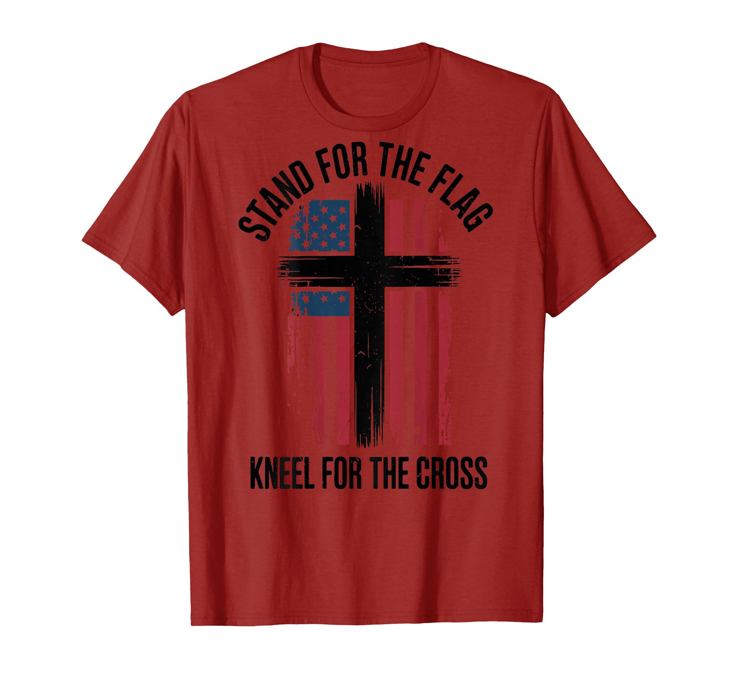 Men Stand for Flag Kneel The Cross Patriotic Christian Faith T-Shirt