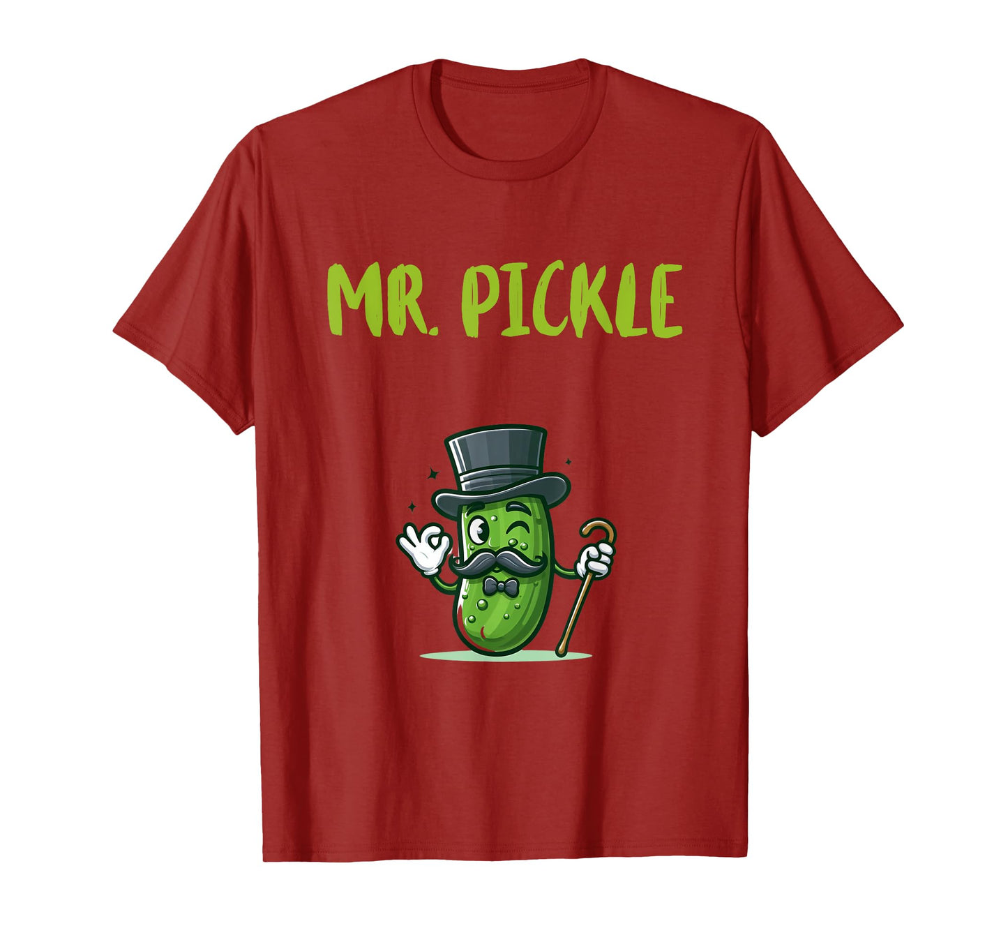 Foodie Design Mr. Pickle T-Shirt - Men's Unisex-Adults Black Small Classic Fit Short Sleeve Pickle-Themed T-Shirt