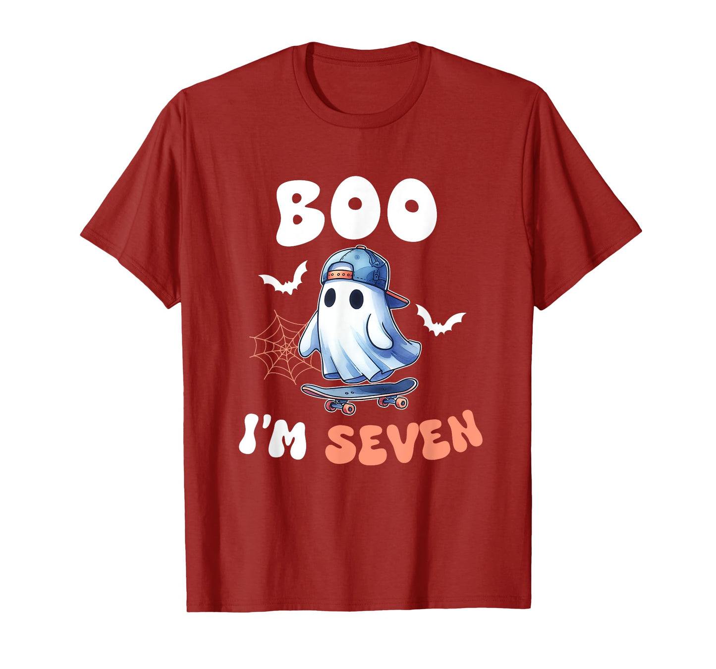 Boo I'm Seven Ghost Skateboard 7th Birthday Halloween Boys T-Shirt
