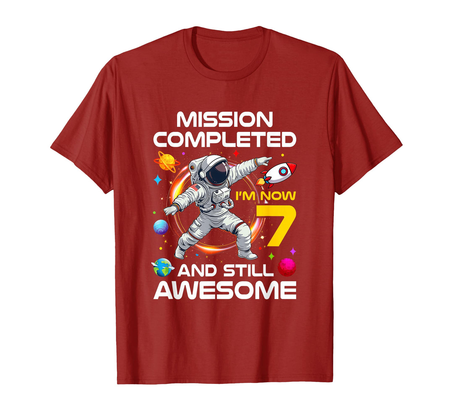 7Th Birthday Astronaut 7 Years Old Outer Space Birthday T-Shirt