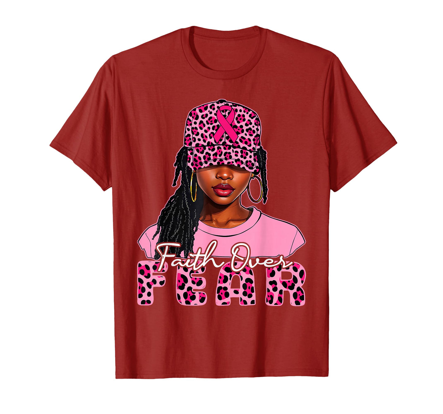 Faith Over Fear Christian Black Women Afro Breast Cancer T-Shirt